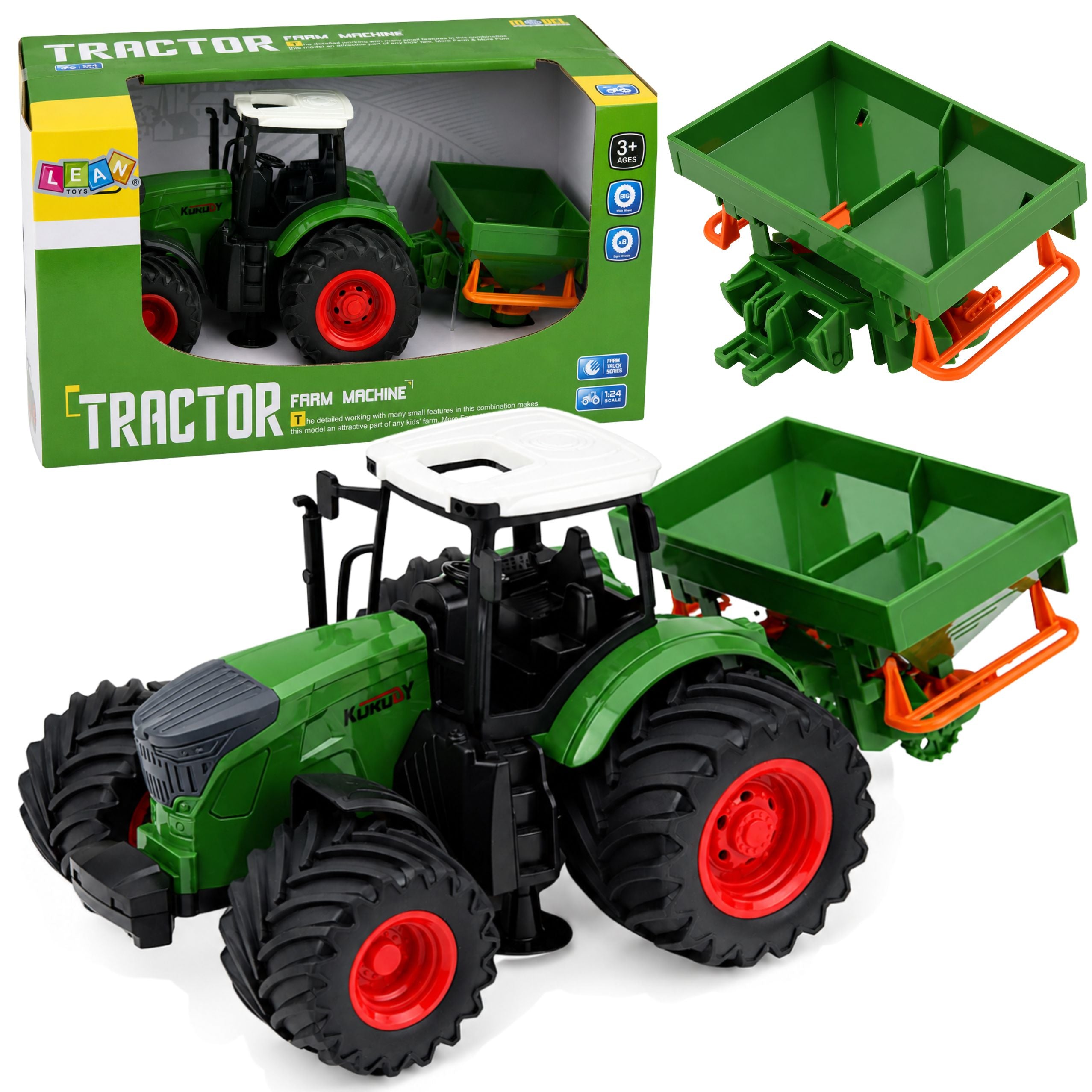 Agricultural Farm Tractor With Seeder Rubber Wheels Agricultural Machine 1:24