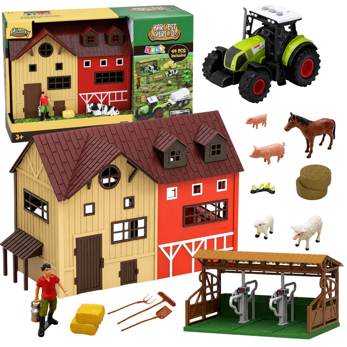 Farm Set With Tractor And Barn Animals Figures Accessories 44 Pcs.
