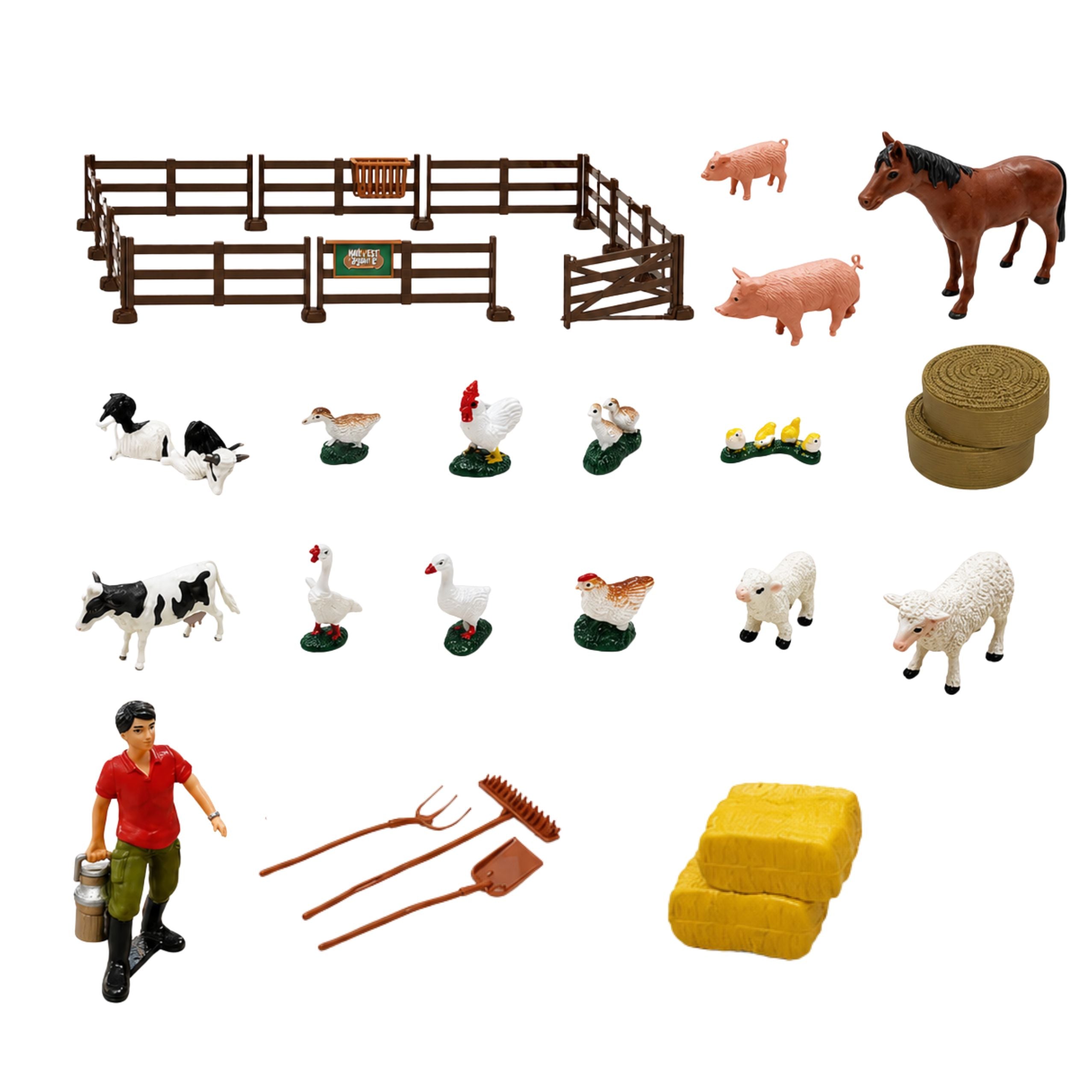 Farm Set With Tractor And Barn Animals Figures Accessories 44 Pcs.