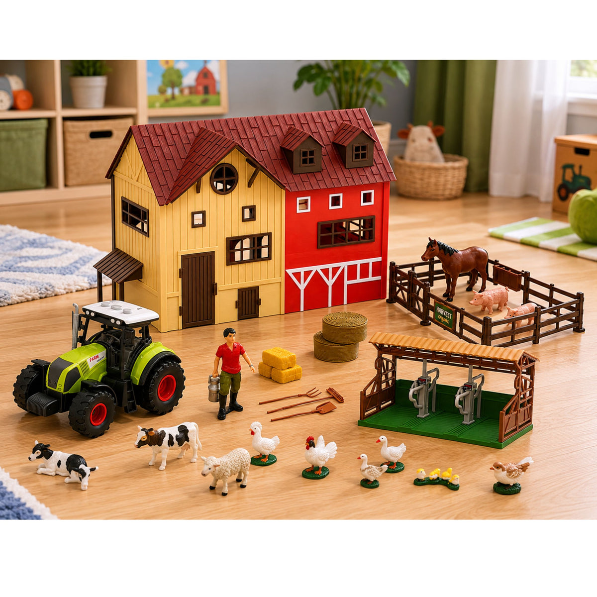 Farm Set With Tractor And Barn Animals Figures Accessories 44 Pcs.