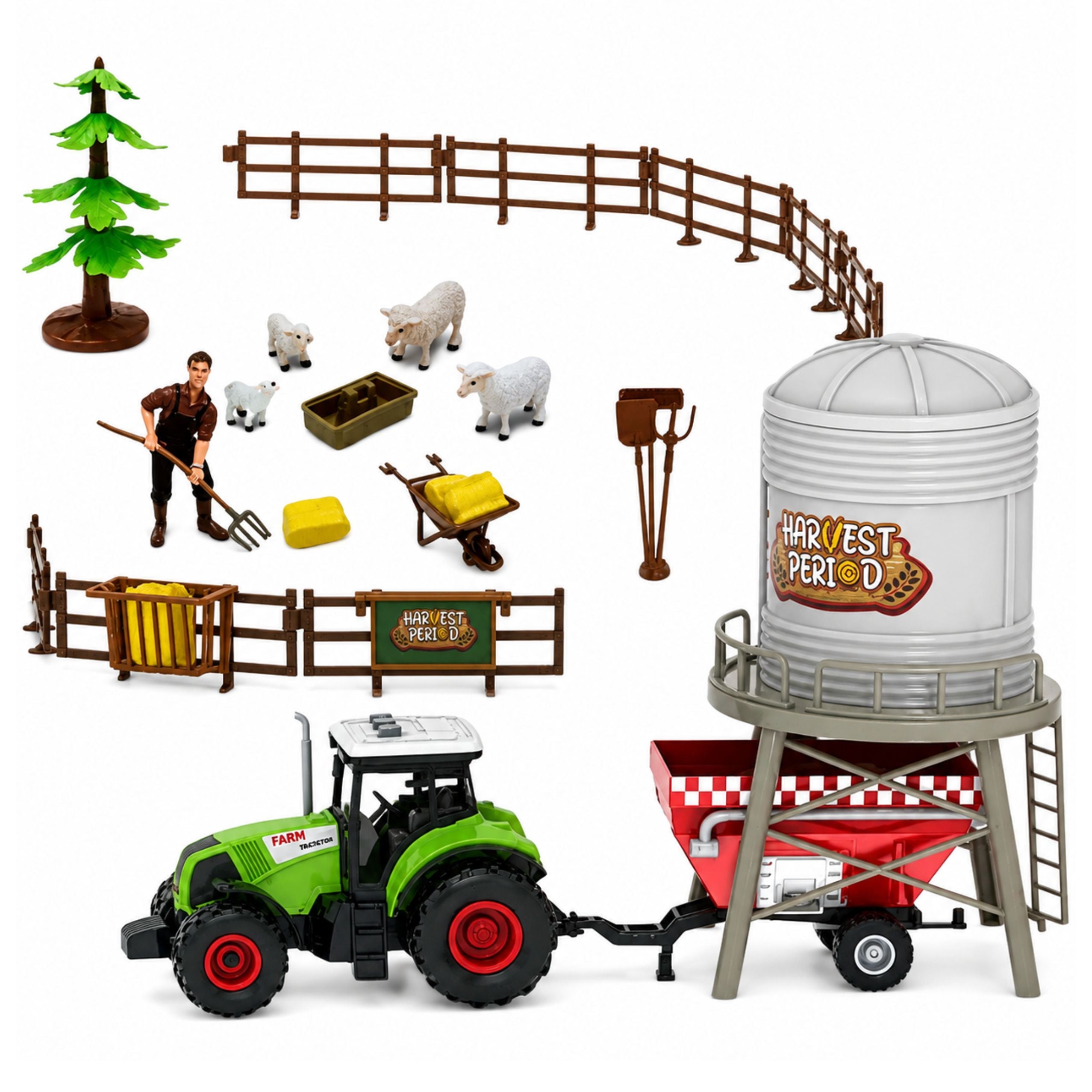 Farm Set With Tractor Stable Silo Figures Animals Tools 49 Pcs.
