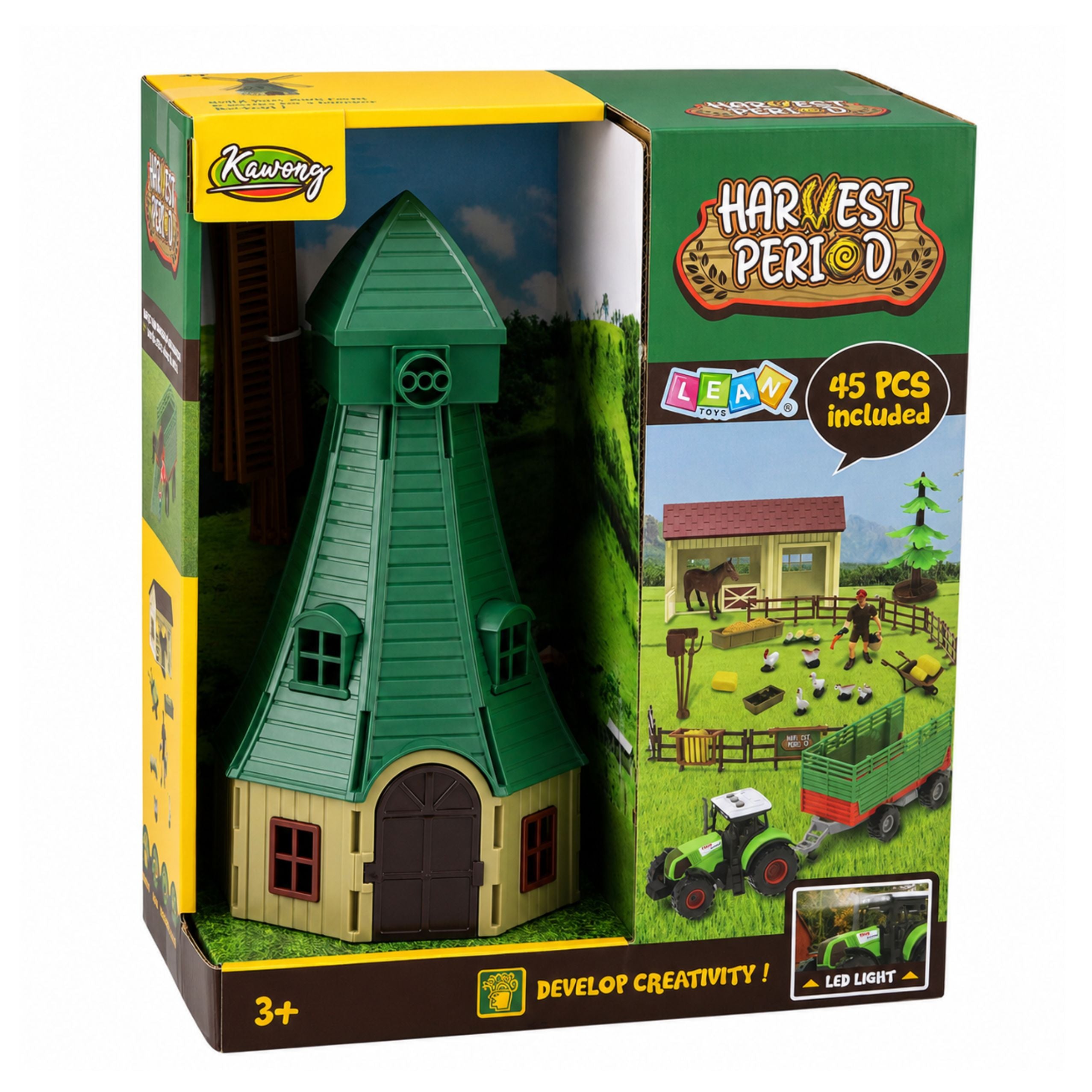 Farm Set With Tractor Windmill Stable Trailer And Animal Figures 45 Pieces.