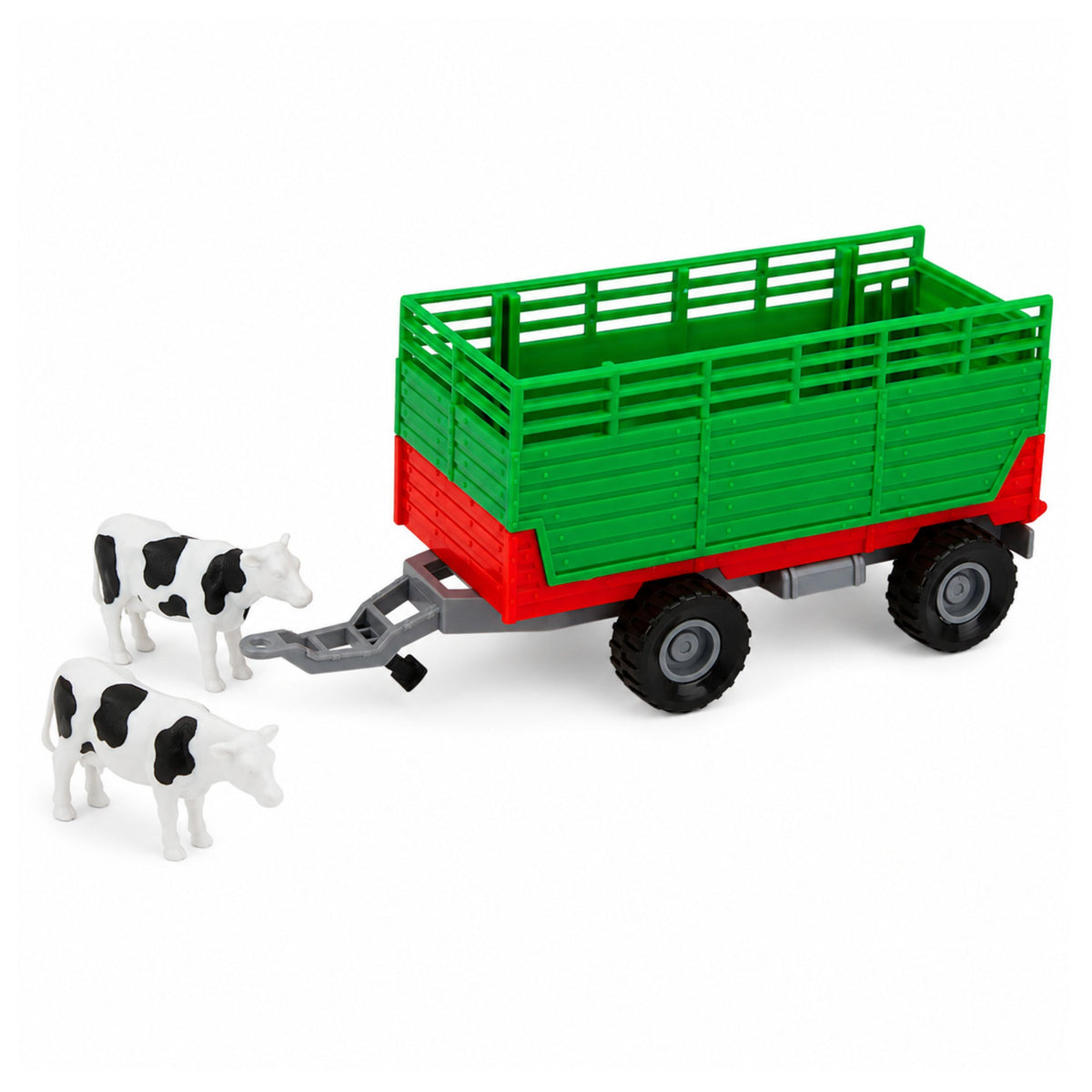 Trattore Con Rimorchio Per Il Trasporto Di Animali Figure Di Mucca Luci Suoni 4 Pz.