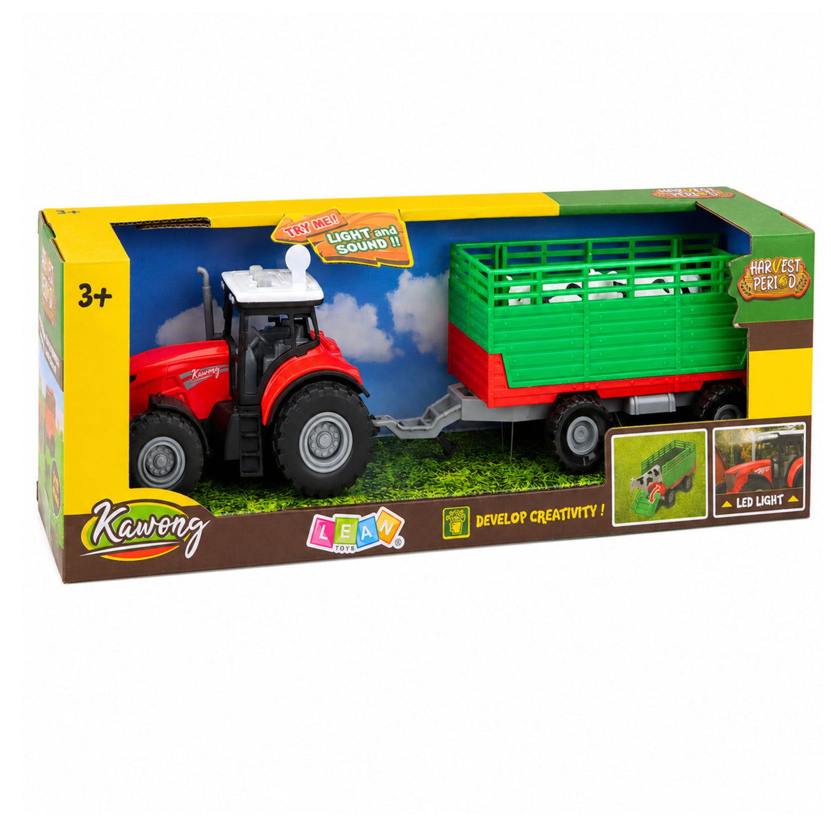 Trattore Con Rimorchio Per Il Trasporto Di Animali Figure Di Mucca Luci Suoni 4 Pz.