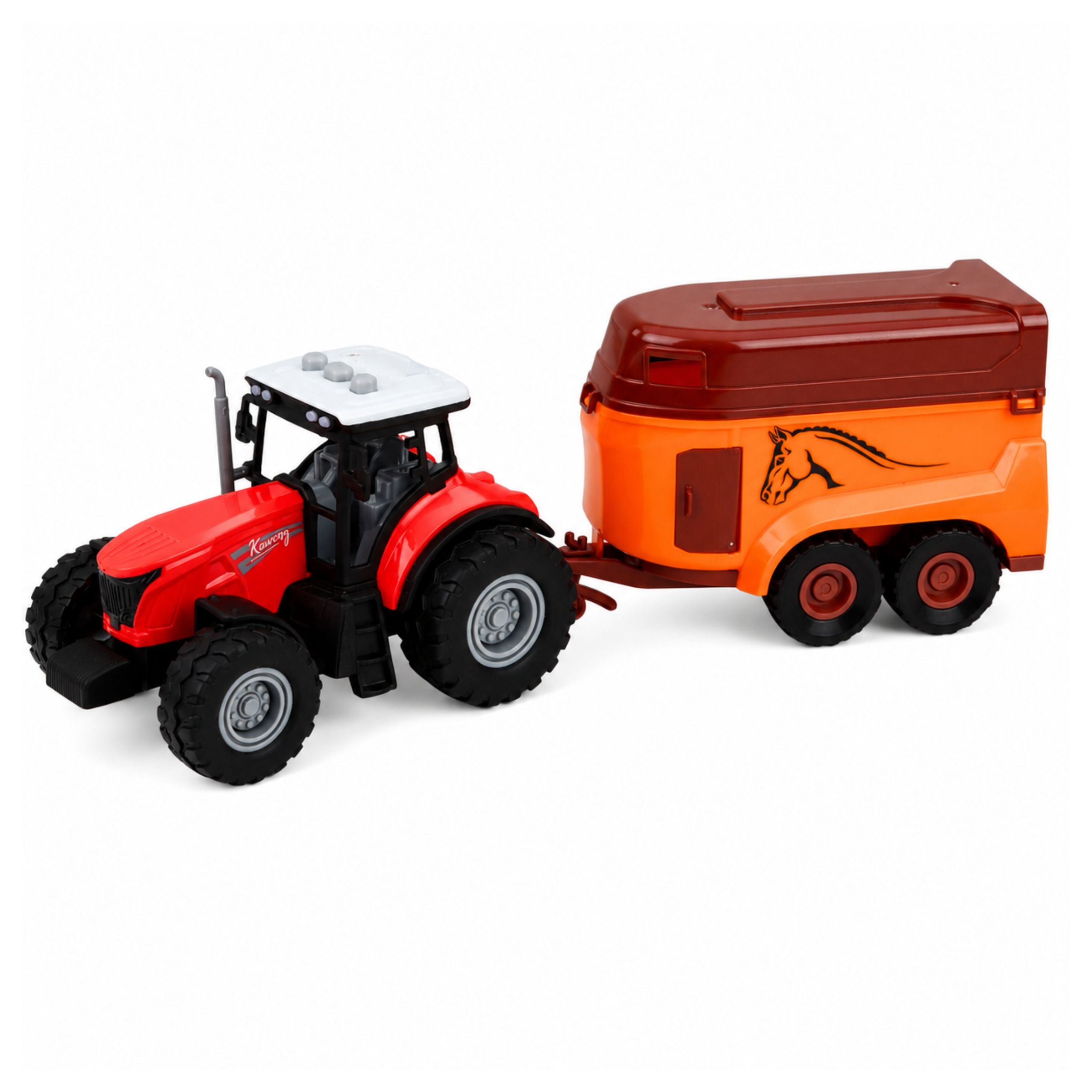 Tractor With Trailer For Transporting Horse Figurine Lights Sounds 3 Pcs.