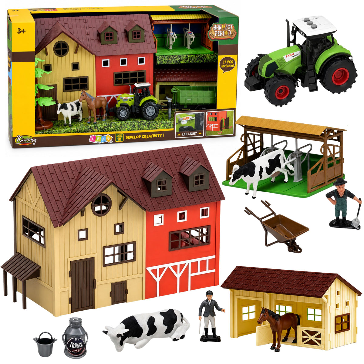 Farm Set With Tractor And Barn Animals Figures Accessories 37 Pcs.