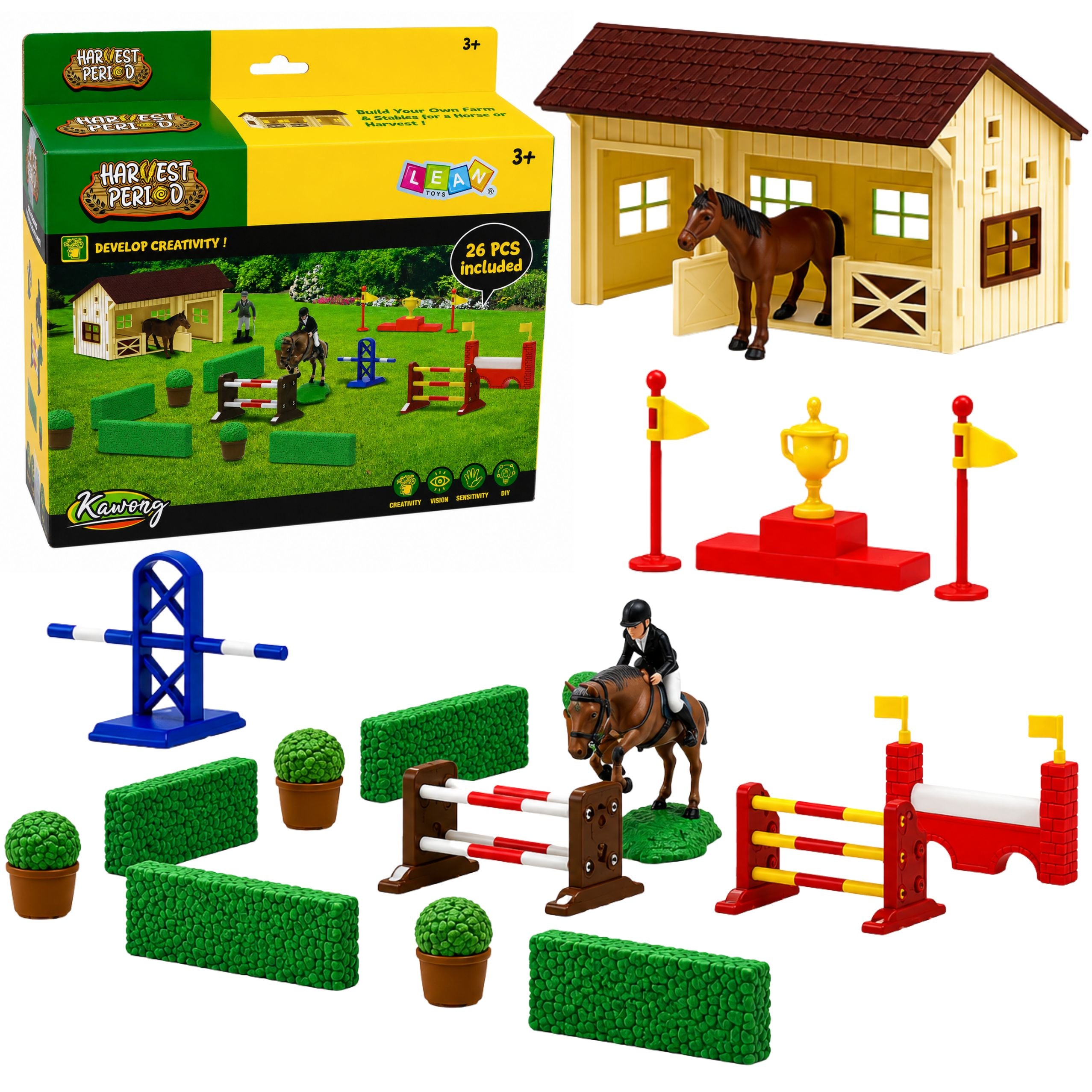 Set Farm Horse Stud Obstacle Course Stable Horses Figures 26 Pcs.
