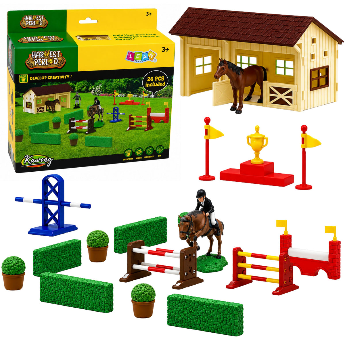 Szett Farm Horse Stud Akadálypálya Istálló lovak figurák 26 db.