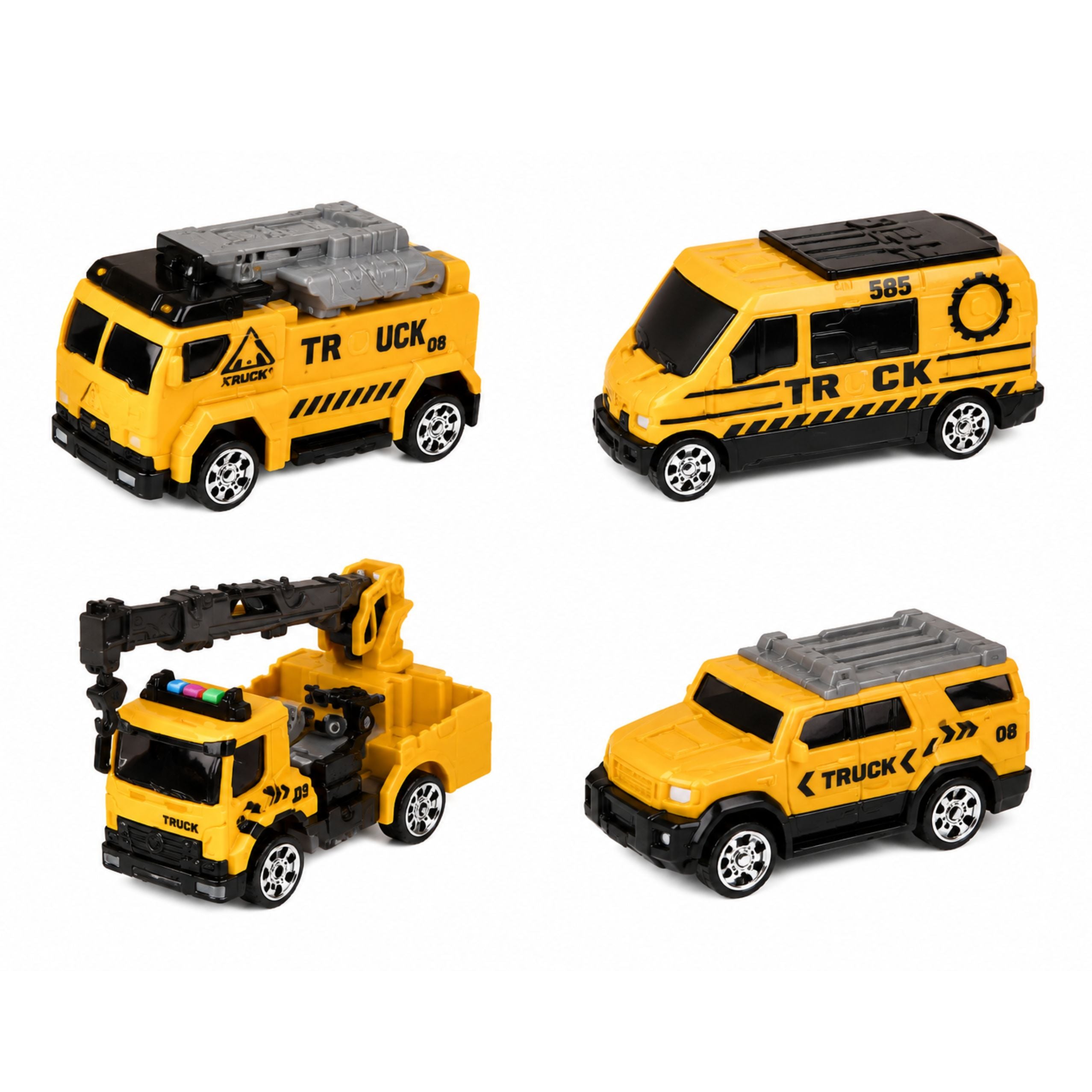 Truck With Crane And Vehicle Transporter Lights Sounds Yellow