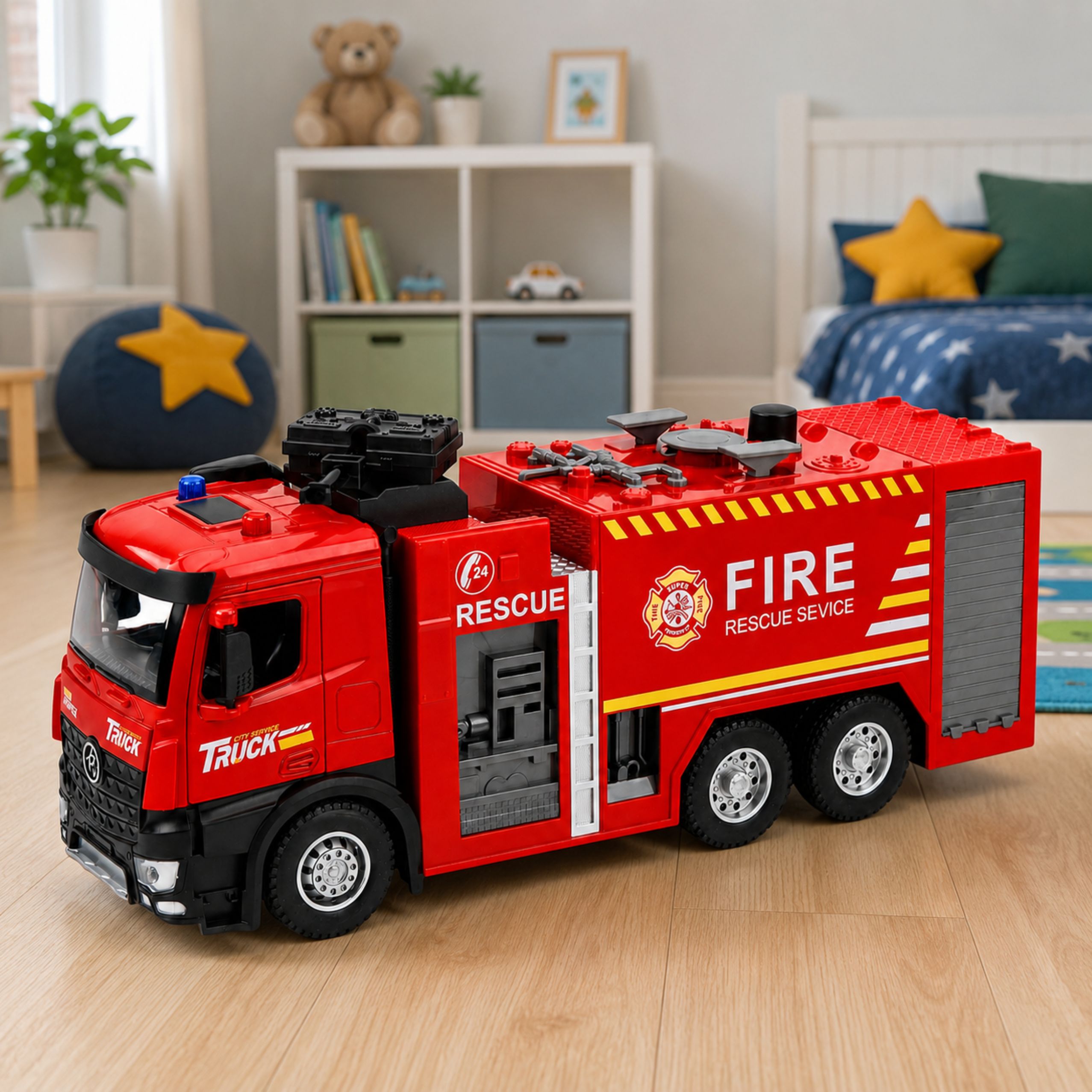 Fire Truck With Water Function Metal Cabin Lights Sounds 1:12