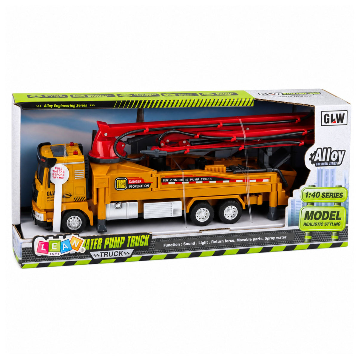 Concrete Pump Truck With Lights Sounds Water Drive 1:40