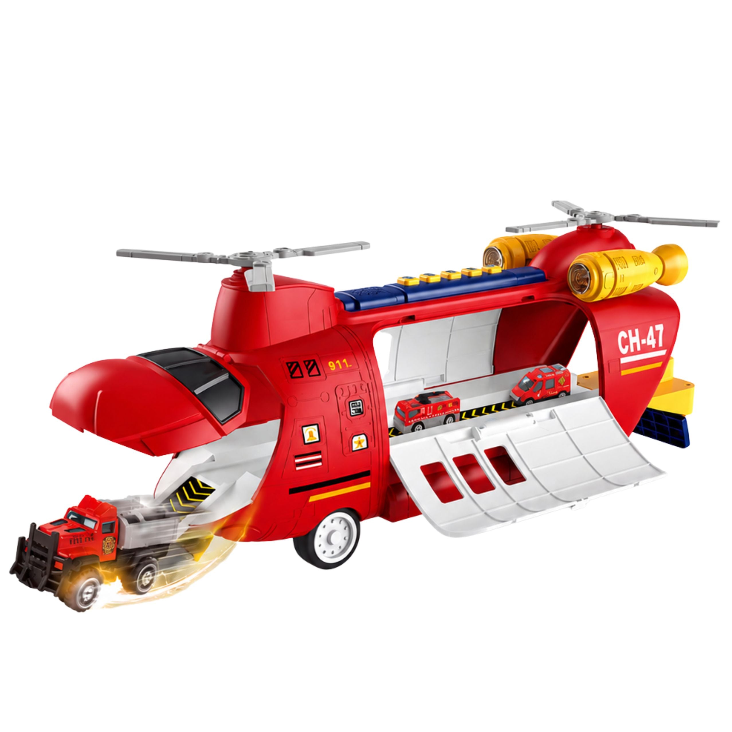 Large Foldable Firefighter Transport Plane With Vehicles Lights And Sounds