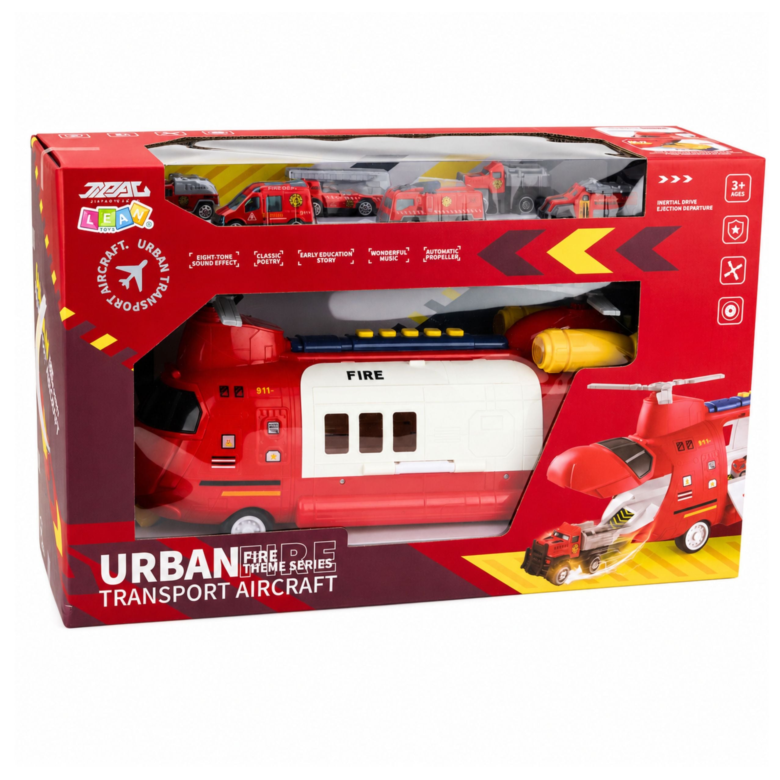 Large Foldable Firefighter Transport Plane With Vehicles Lights And Sounds