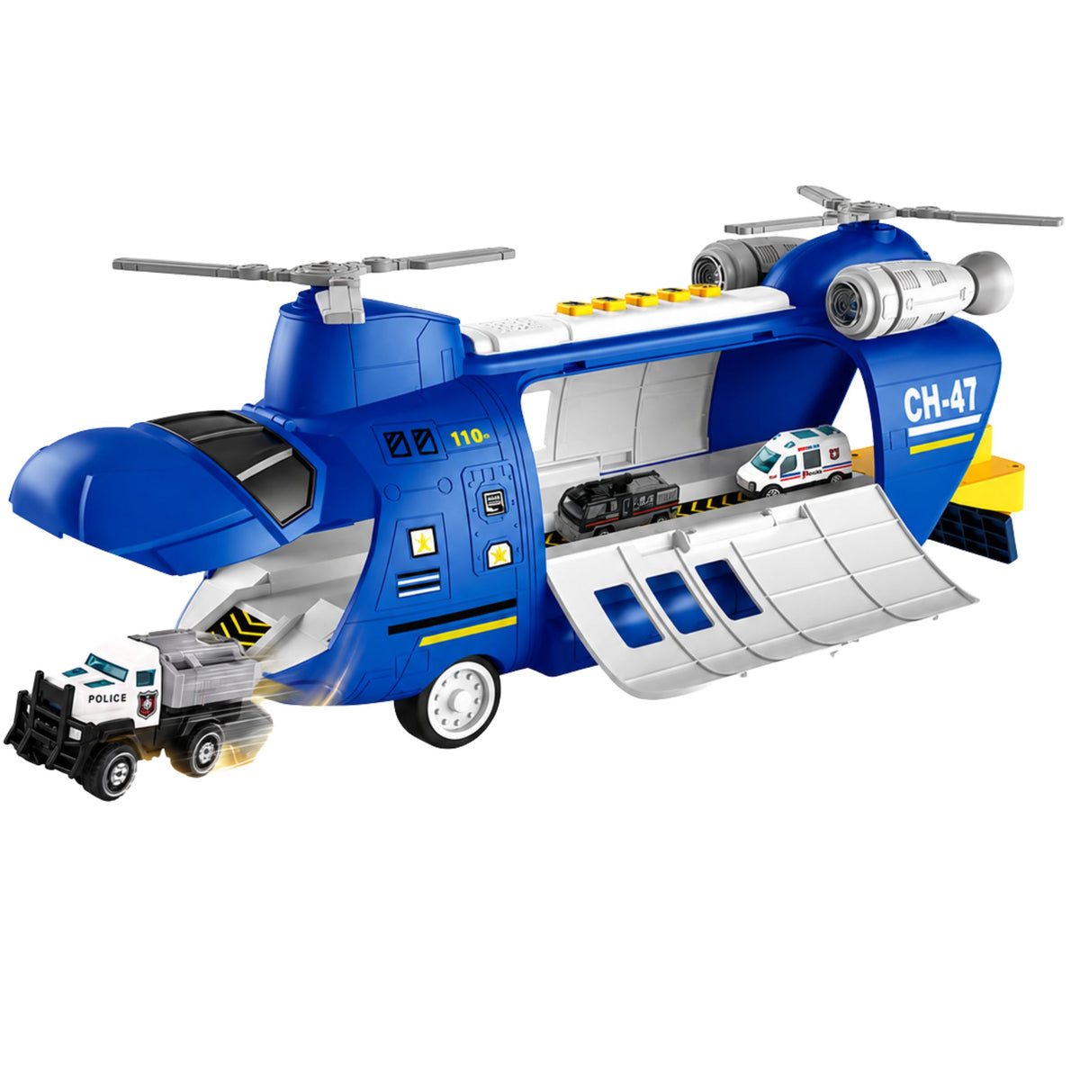 Foldable Police Transport Plane With Vehicles Lights Sounds