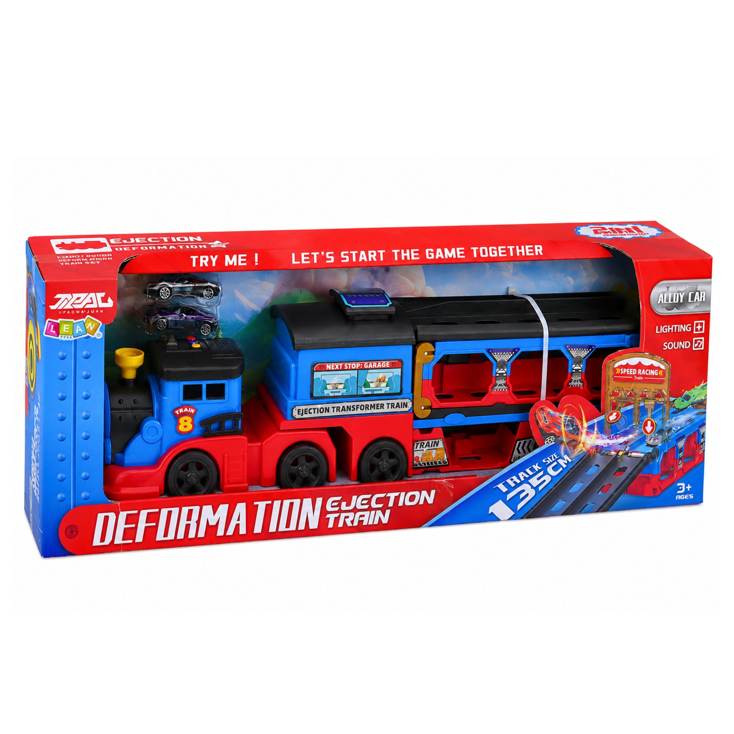 Locomotive Transporter With Cars Track Launcher Ramp Lights Sounds