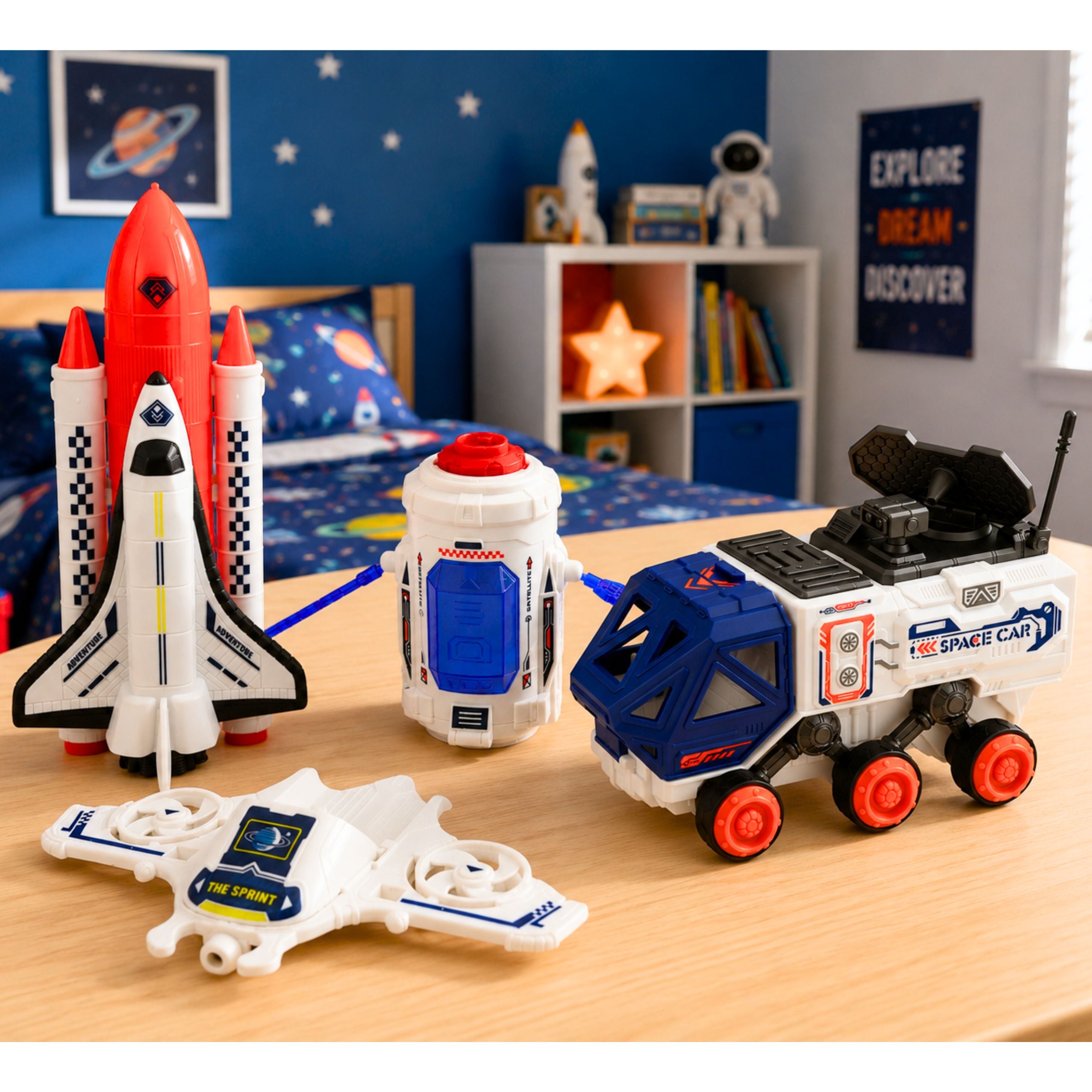 Space Set Rocket Shuttle Drone Astronaut Satellite Vehicle