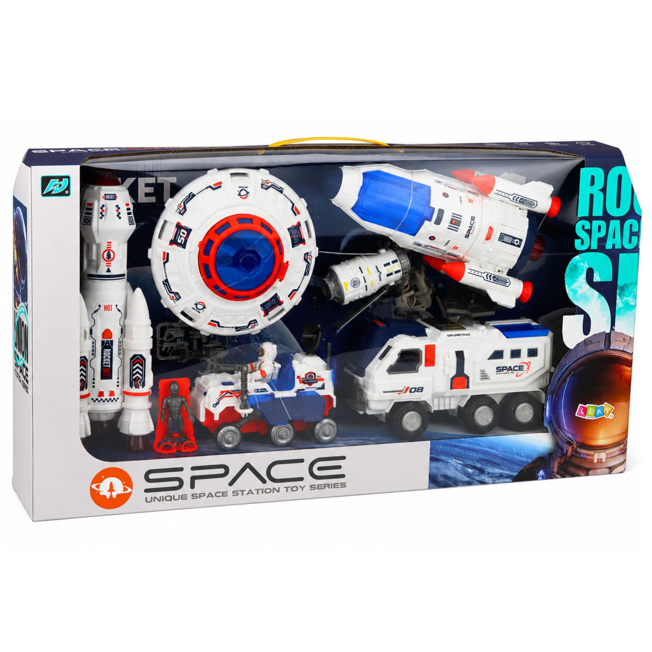 Large Space Set Ufo Rockets Rover Vehicles Ship Alien 8 Pcs.