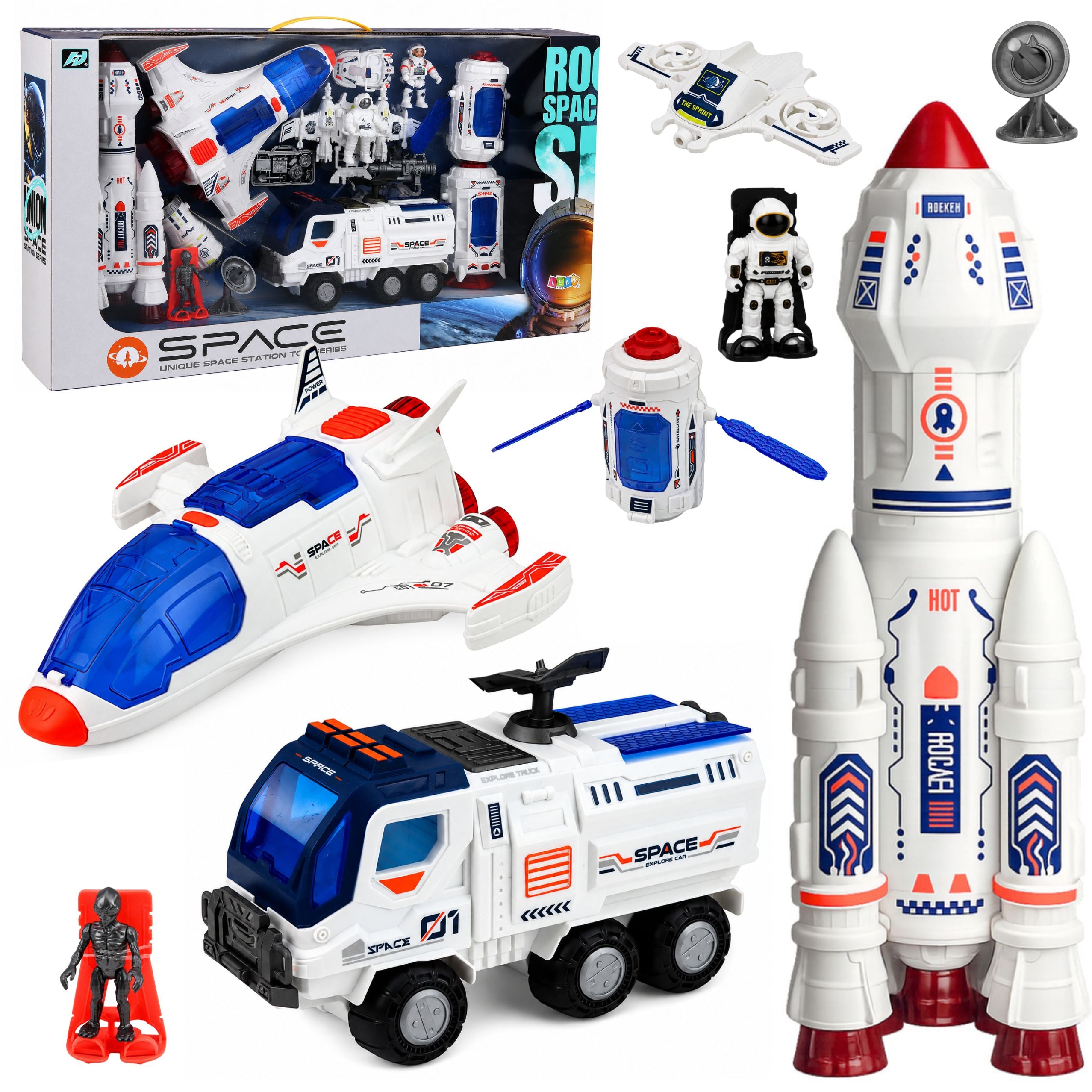 Grote ruimteset Station Rocket Shuttle verkenningsvoertuig Astronauten