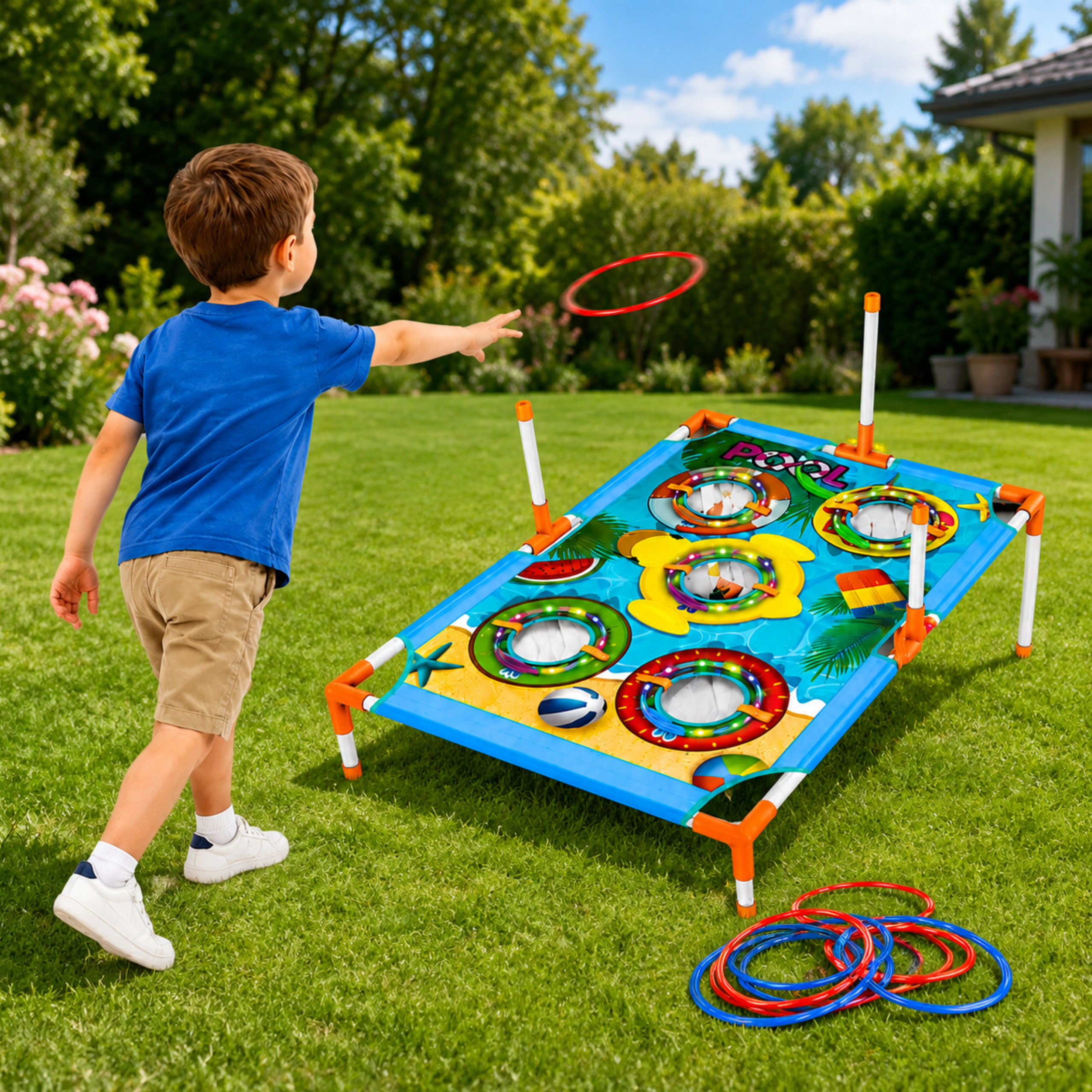4-in-1 Target Throwing Skill Game With A Board Bags Hoops Frisbee