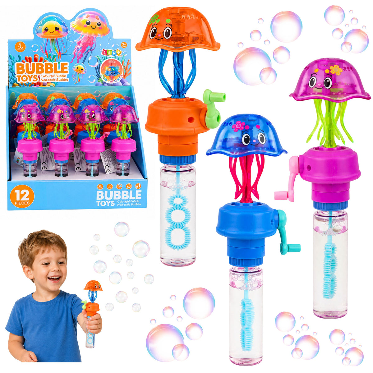 Jellyfish Soap Bubbles With Moving Tentacles Crank Led Light 40ml