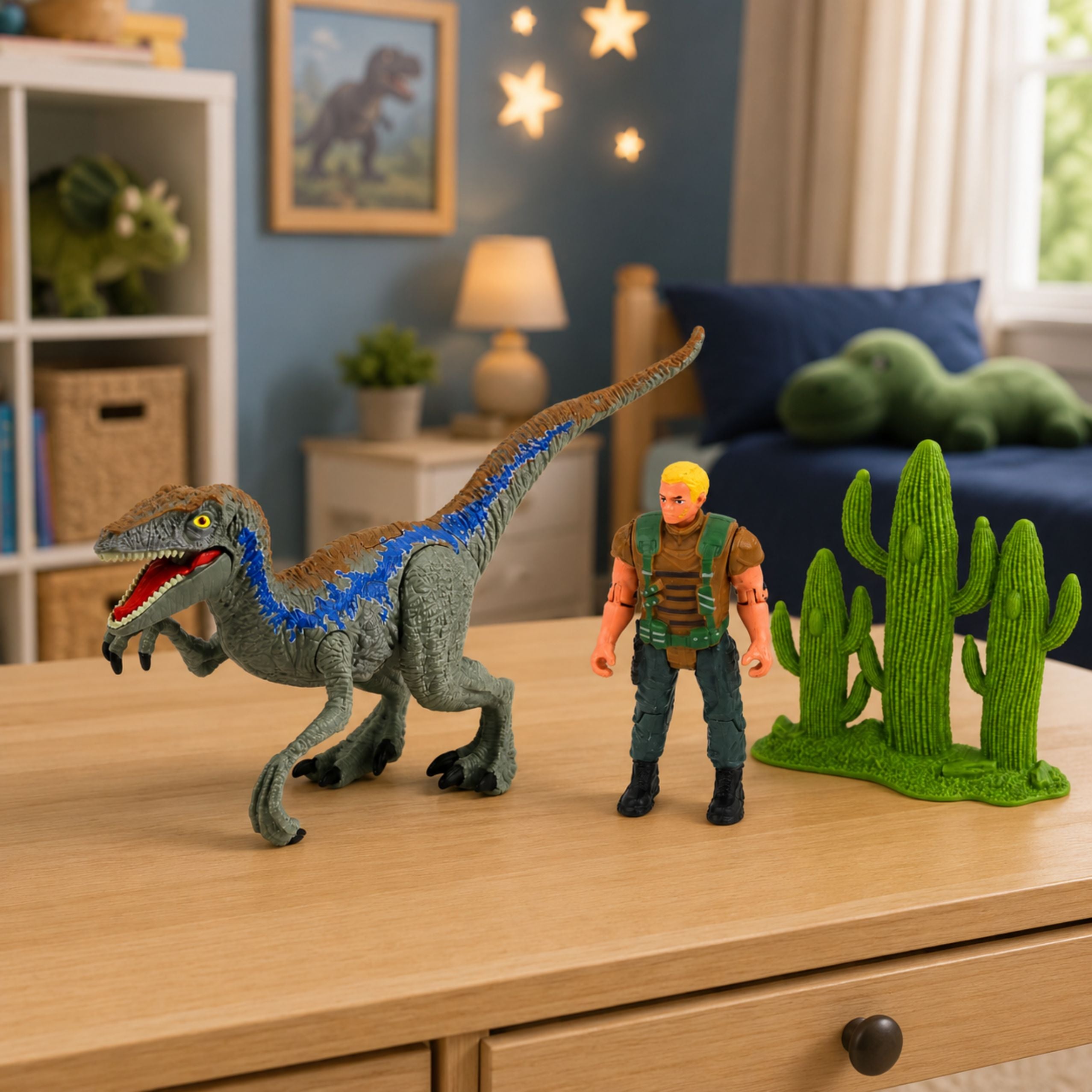 Dinosaur Hunter Set Figures Movable Limbs Mesh Weapon Accessories