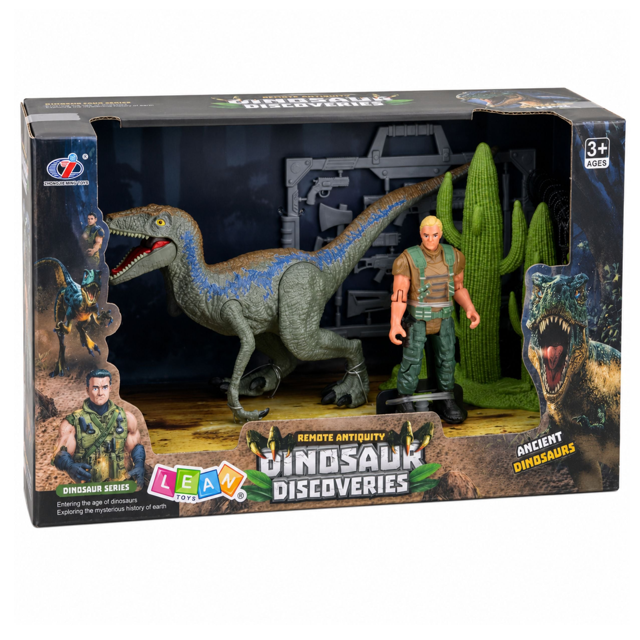 Dinosaur Hunter Set Figures Movable Limbs Mesh Weapon Accessories