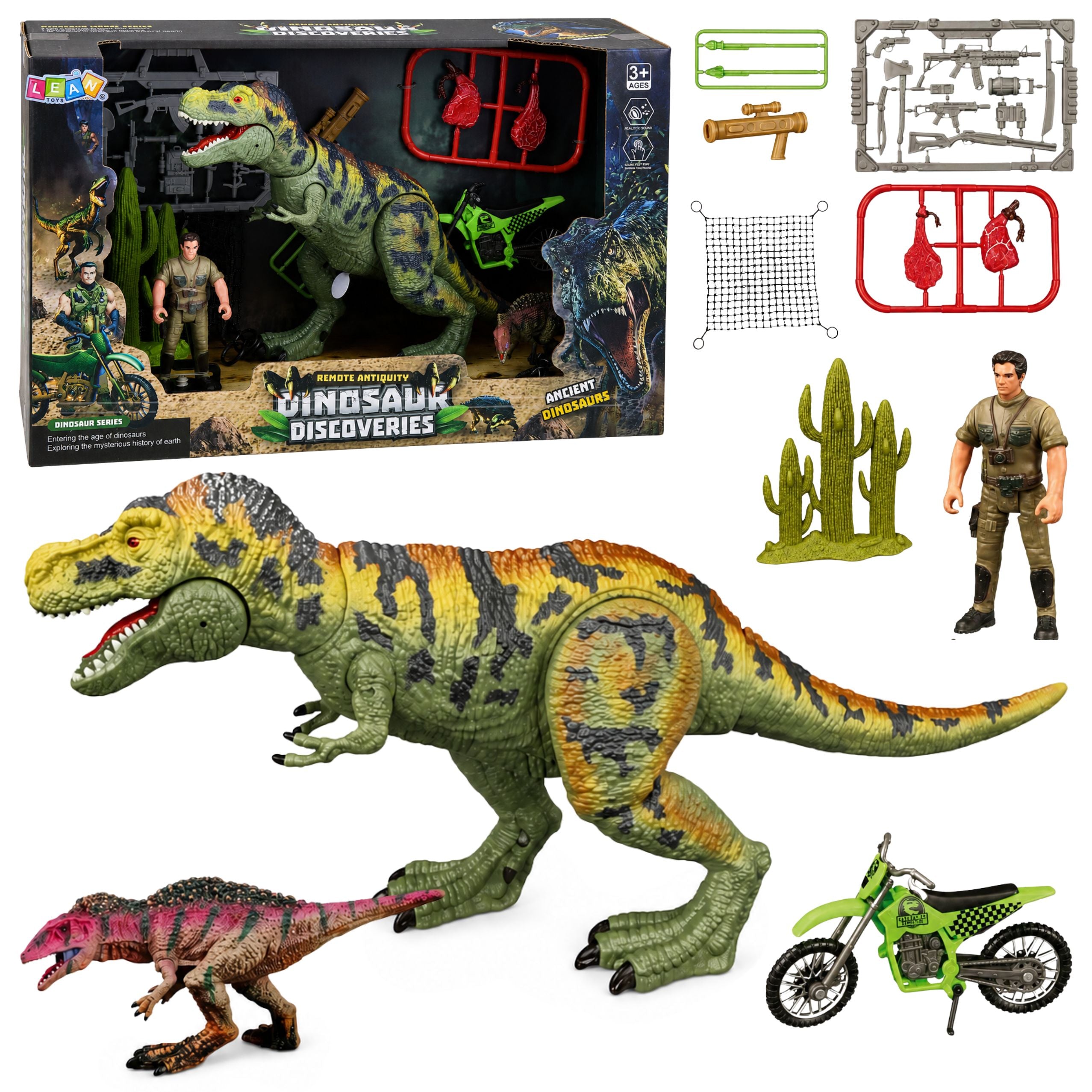 Set Dinosaur T-rex Movable Hunter Motor Figures Accessories Sounds