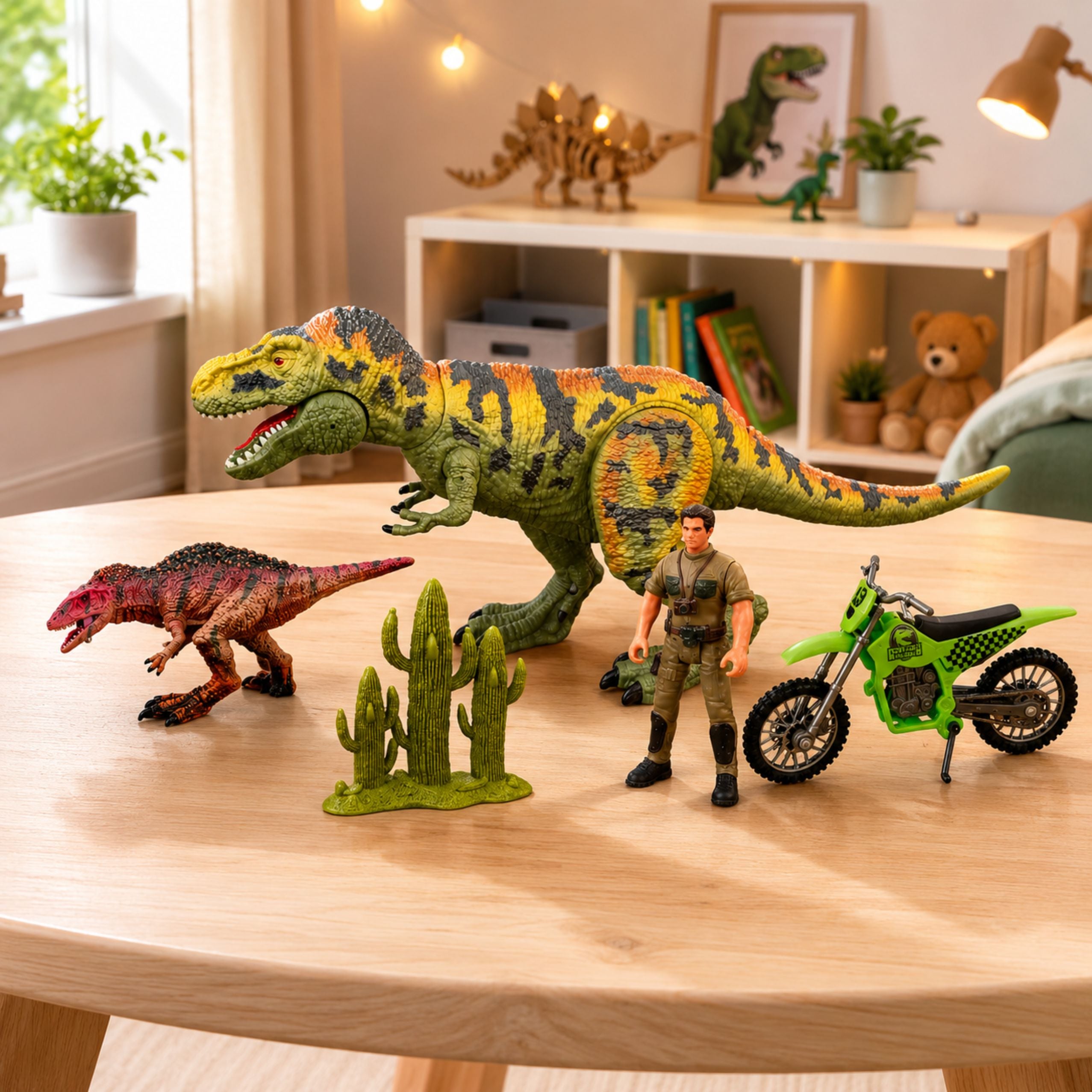 Set Dinosaur T-rex Movable Hunter Motor Figures Accessories Sounds