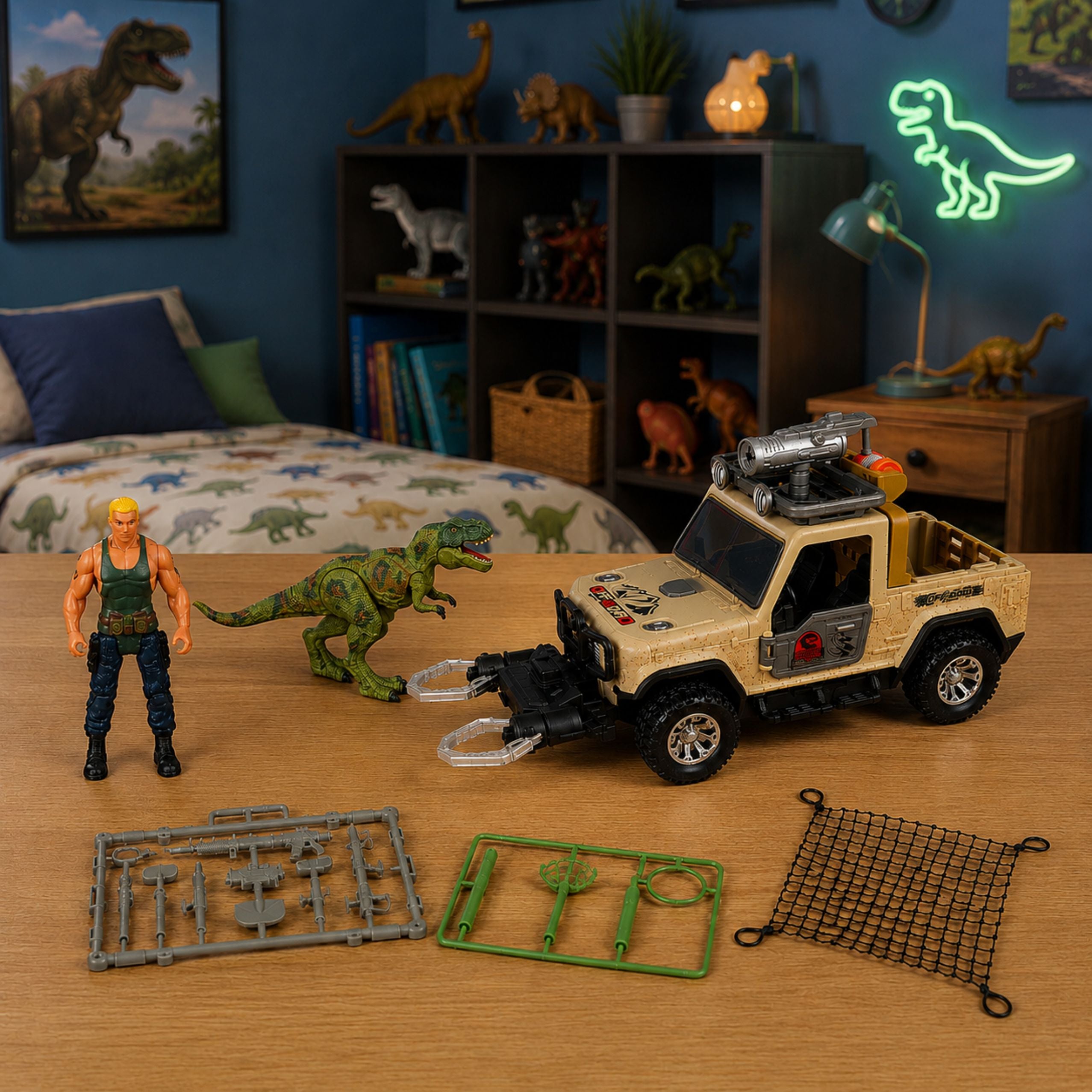 Dinosaur Hunter Set Dinosaur T-rex Figure Hunter Car Sounds