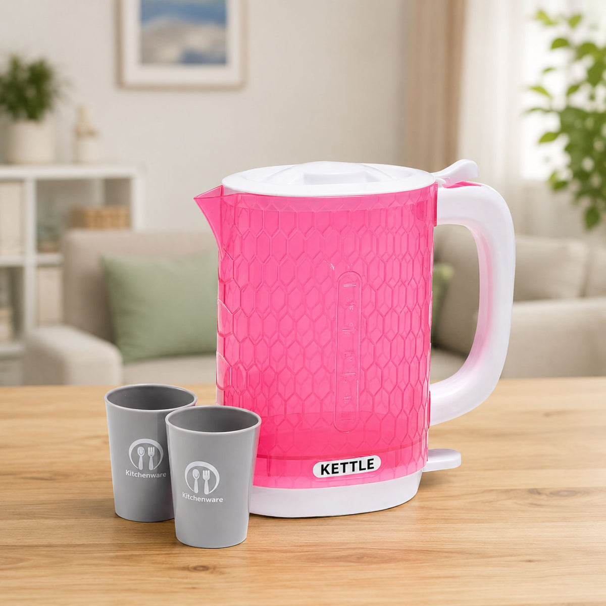 Bouilloire pour enfants avec tasses, sons de cuisine, lumières rose