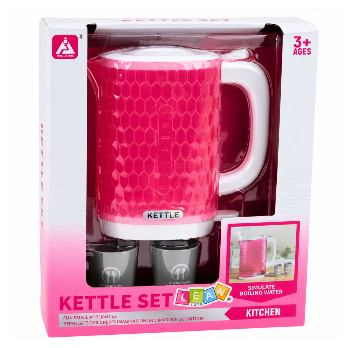 Bouilloire pour enfants avec tasses, sons de cuisine, lumières rose