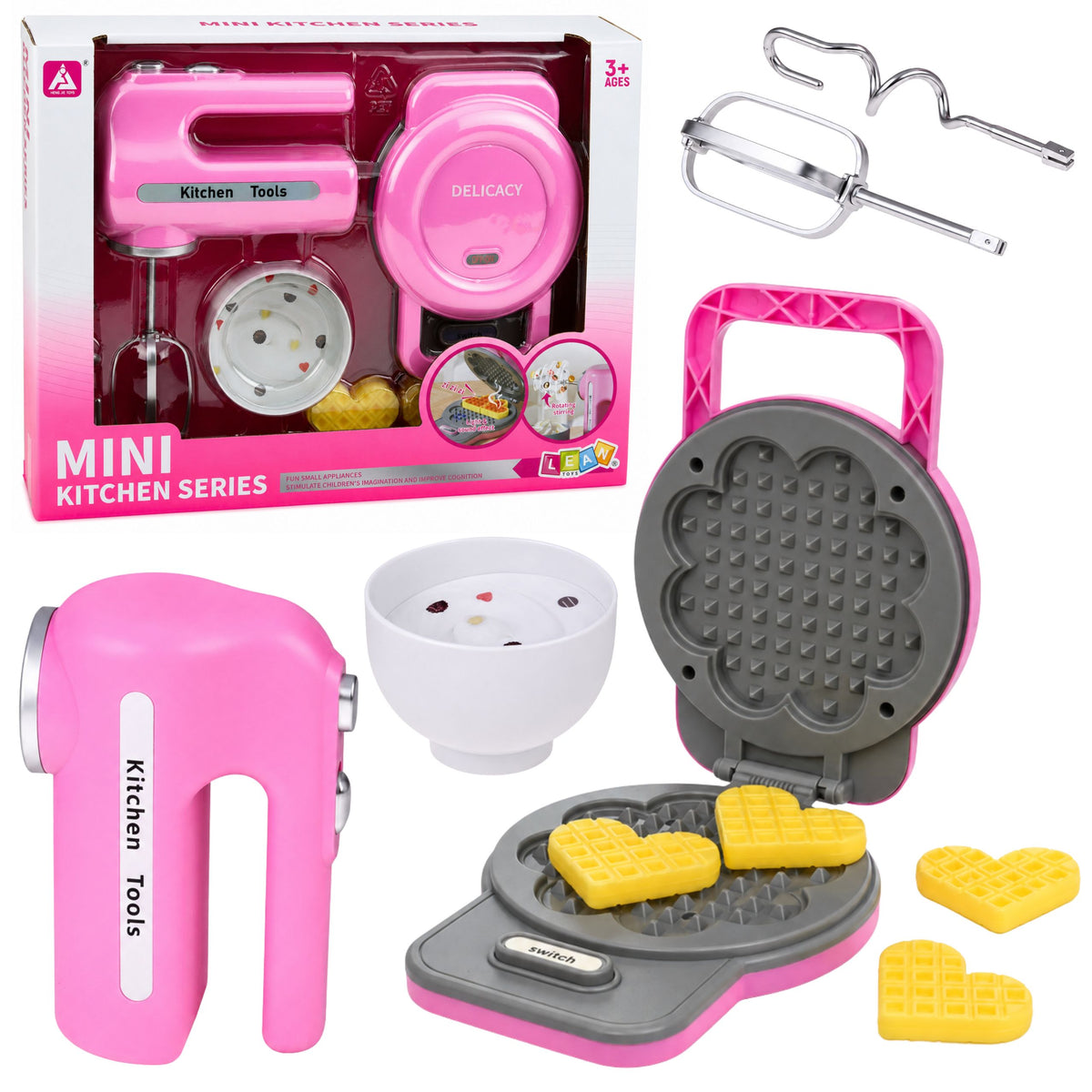 Socraigh Cistine Meascthóir Waffle Déantóir Leideanna Idirmhalartaithe Soilse Fuaimeanna Pink
