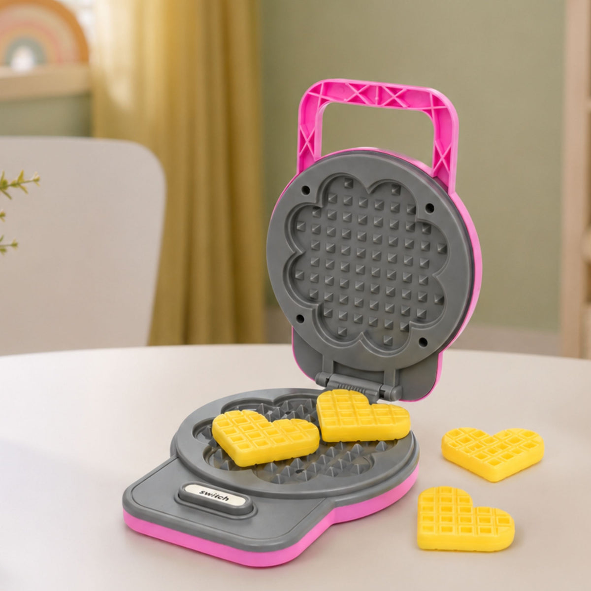 Socraigh Cistine Meascthóir Waffle Déantóir Leideanna Idirmhalartaithe Soilse Fuaimeanna Pink