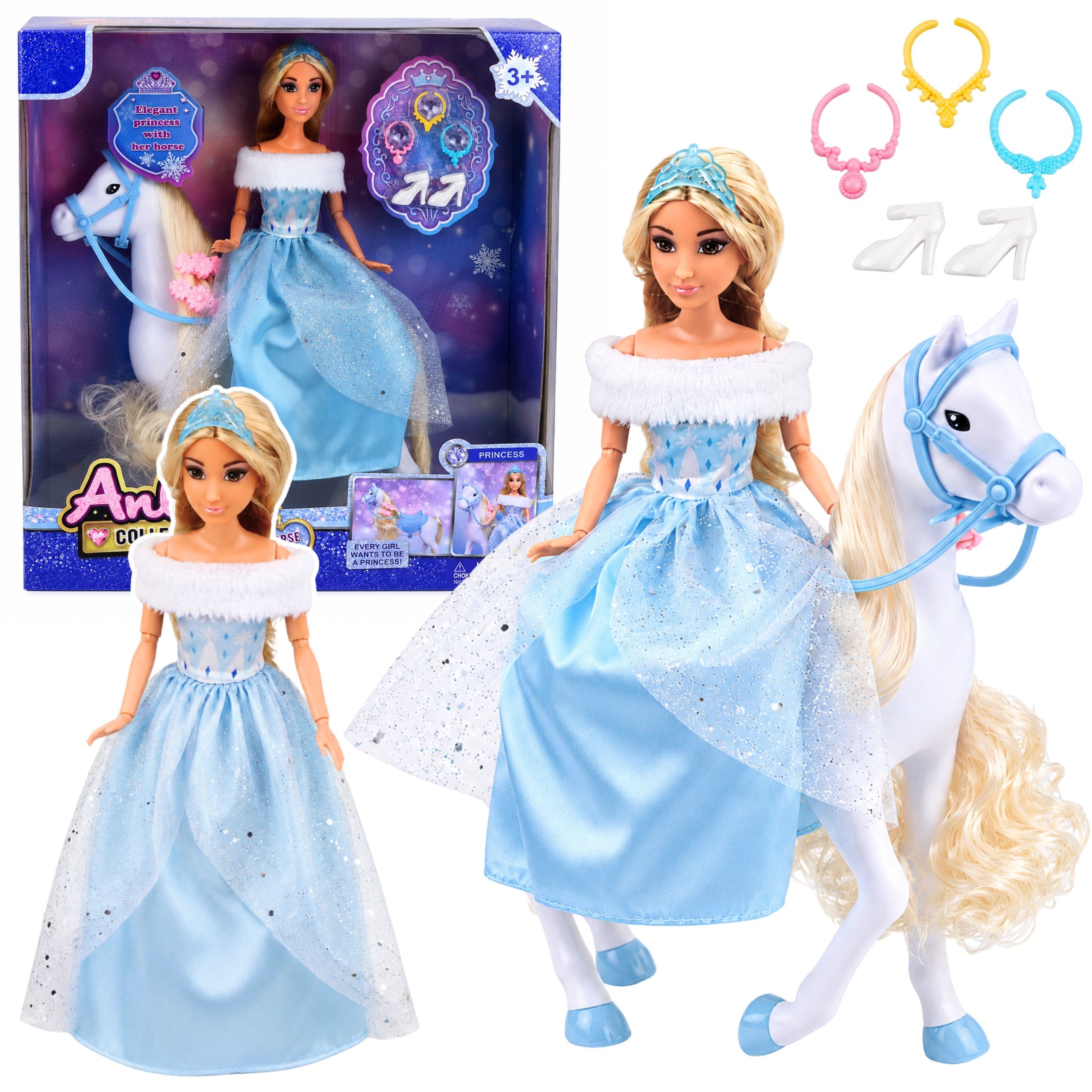 Anlily Doll On A White Horse Princess In A Blue Dress Accessories