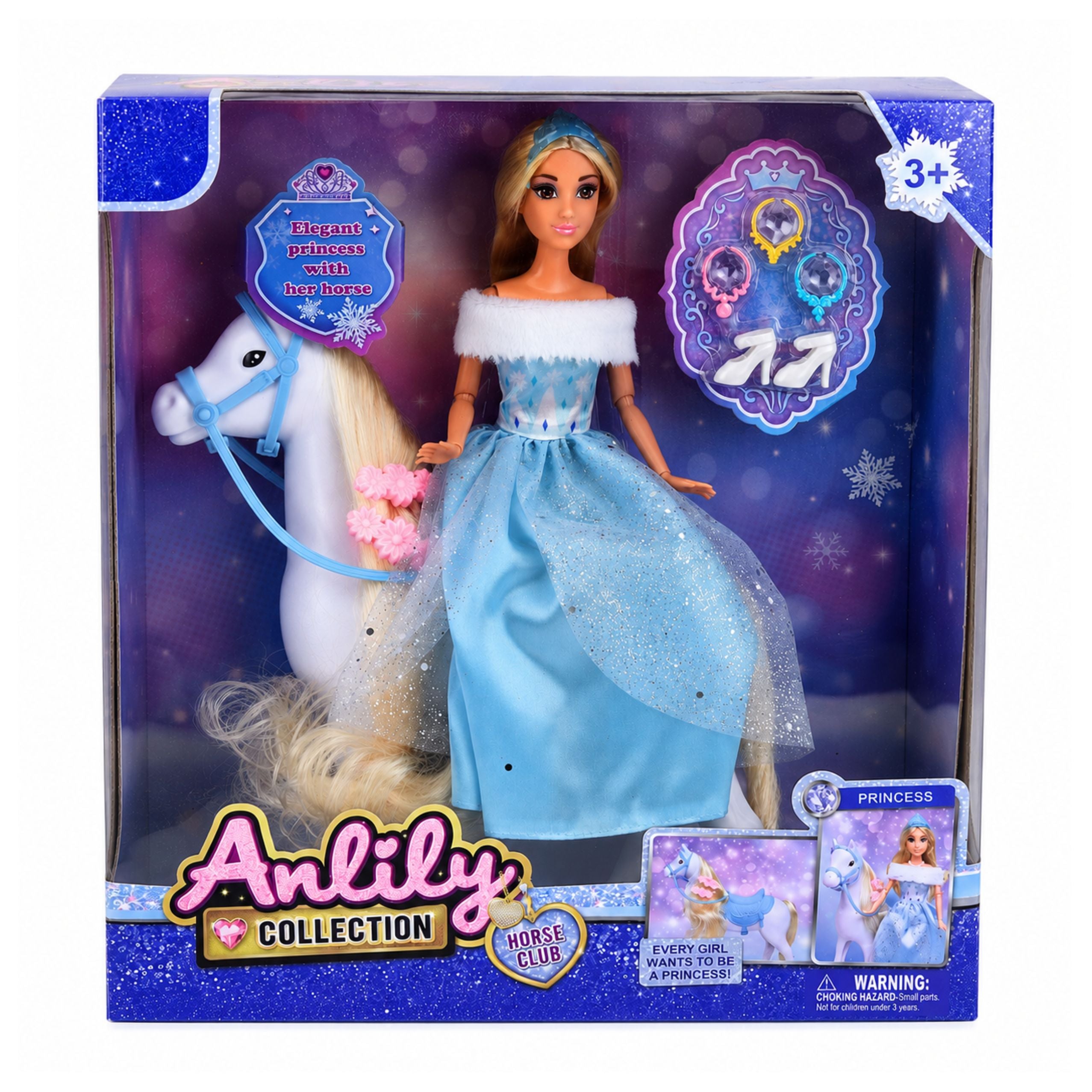 Anlily Doll On A White Horse Princess In A Blue Dress Accessories