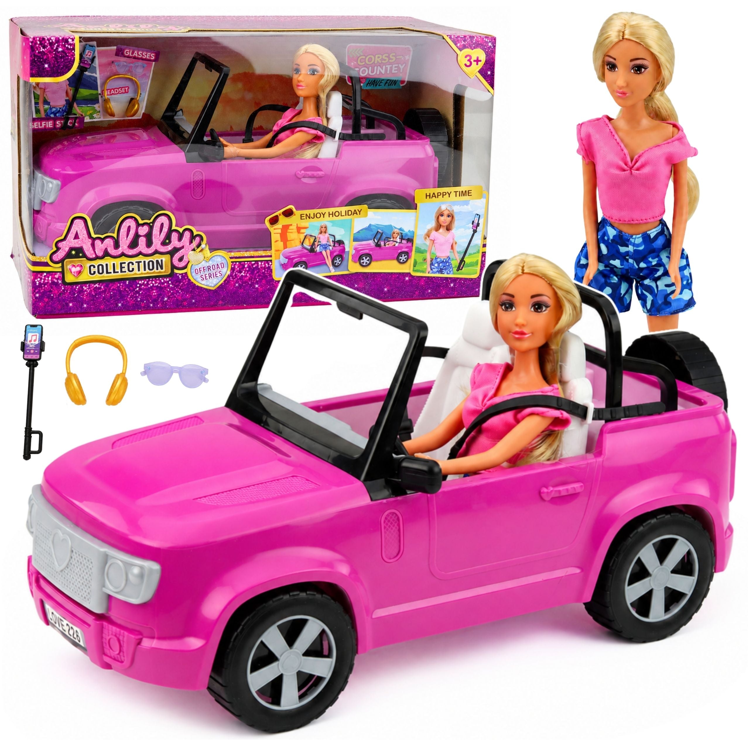 Anlily Doll In A Convertible Car Purple Phone Holder With Headphones