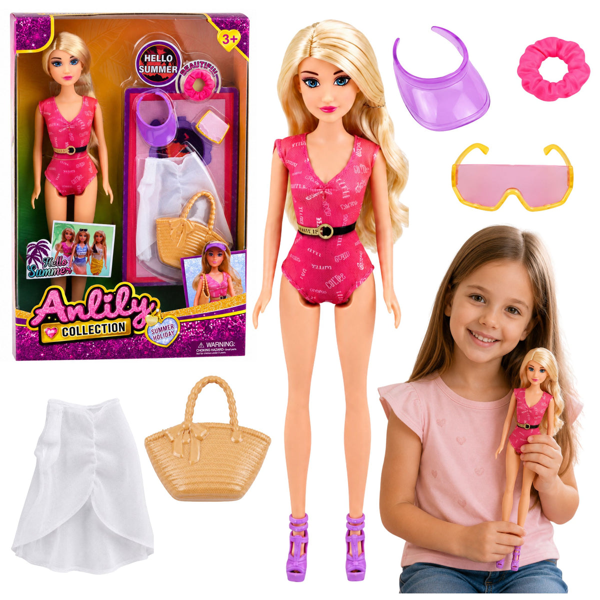 Anlily Doll In Swimsuit Beach Bag And Accessories Set