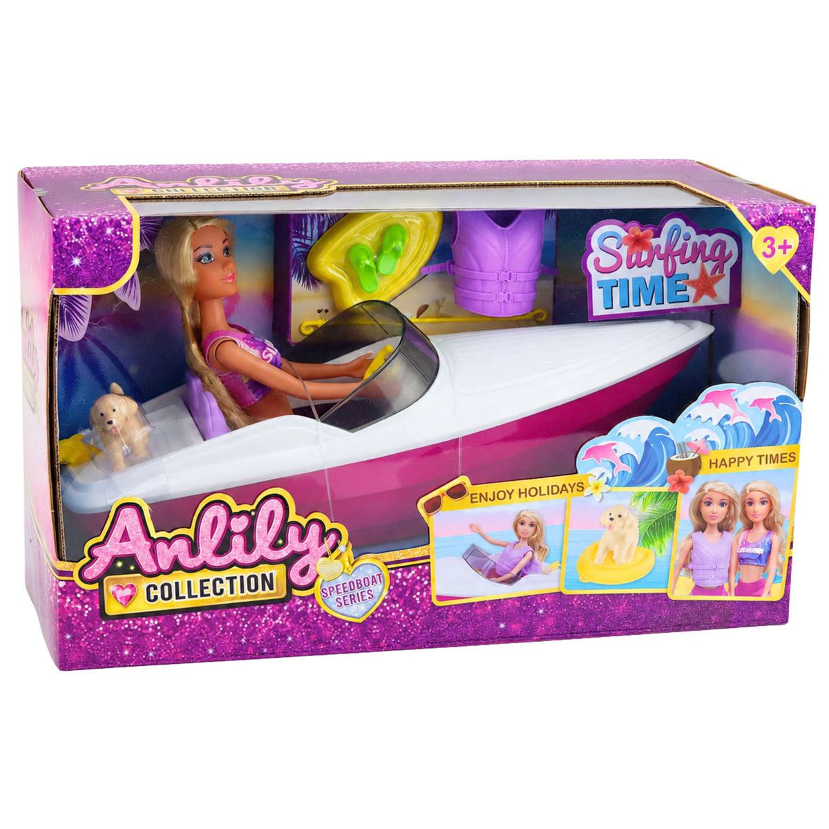 Anlily Poupée dans un bateau à moteur pour chien et chiot, ensemble d'accessoires de planche