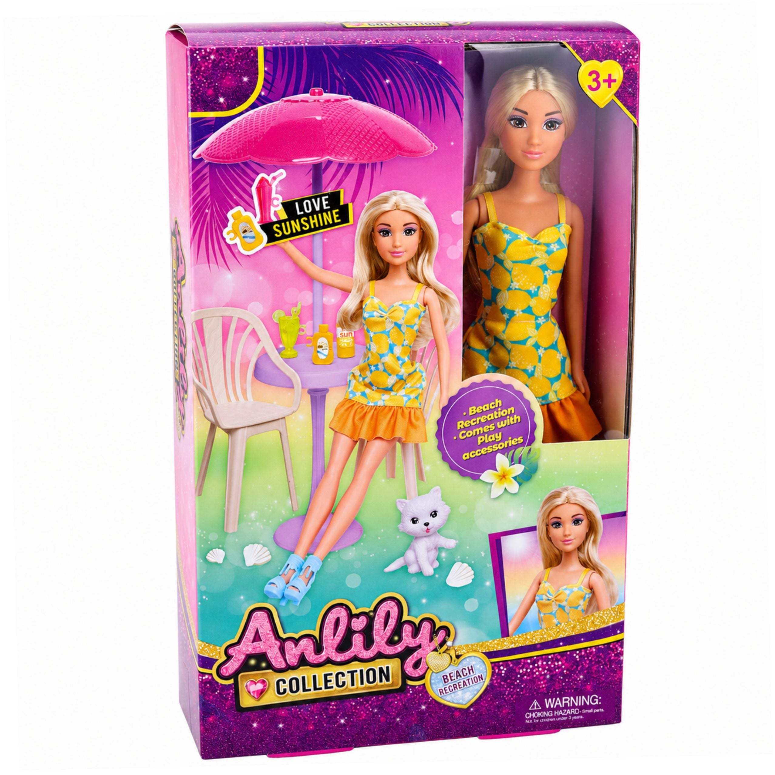 Anlily Doll In Yellow Dress With Kitten Garden Furniture Umbrella Accessories