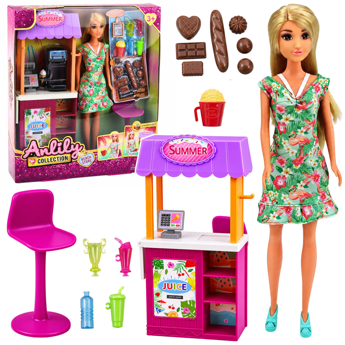 Anlily Doll Saleswoman With Drinks And Snacks Stand Accessories Set