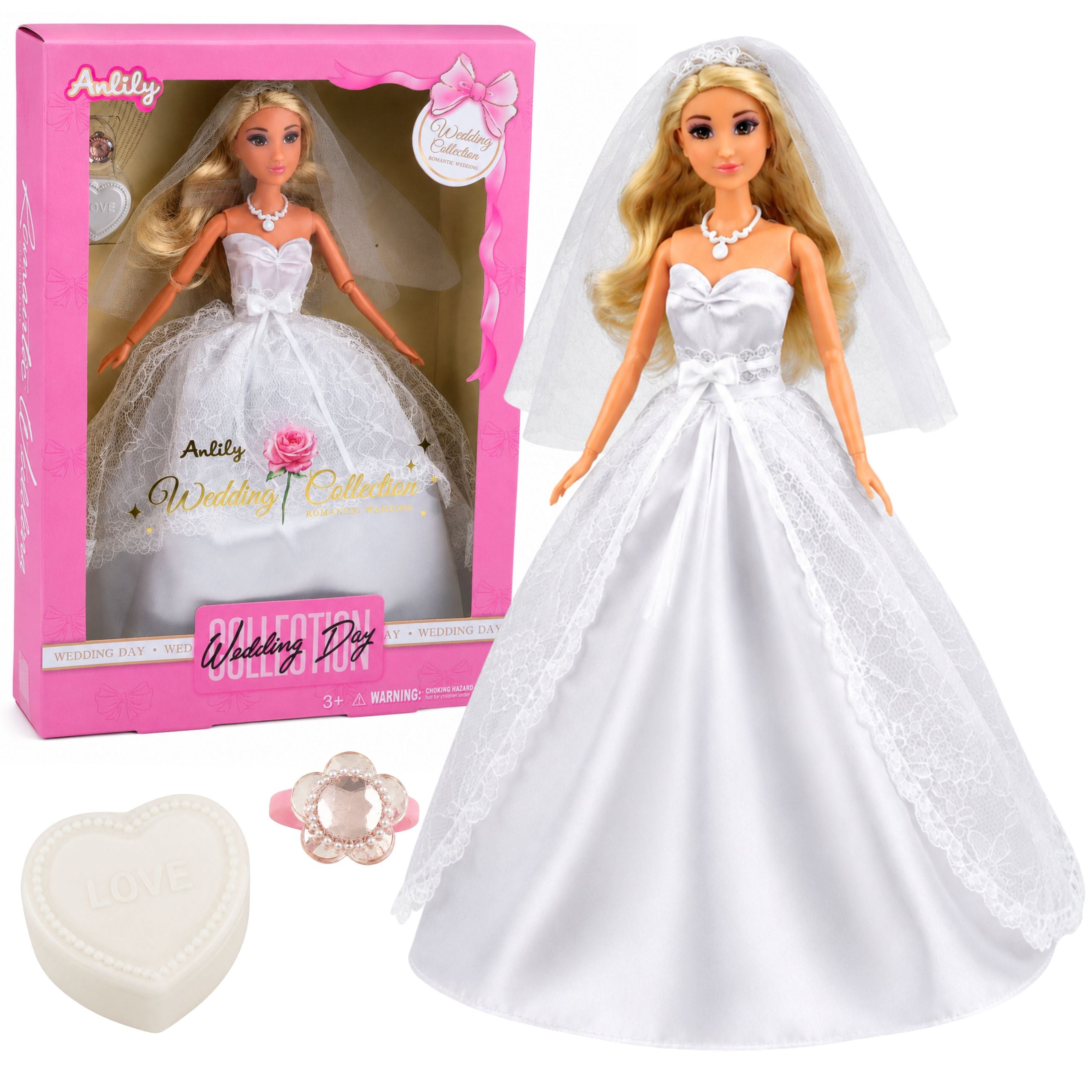 Anlily Bride Doll In White Wedding Dress With Lace Accessories Set