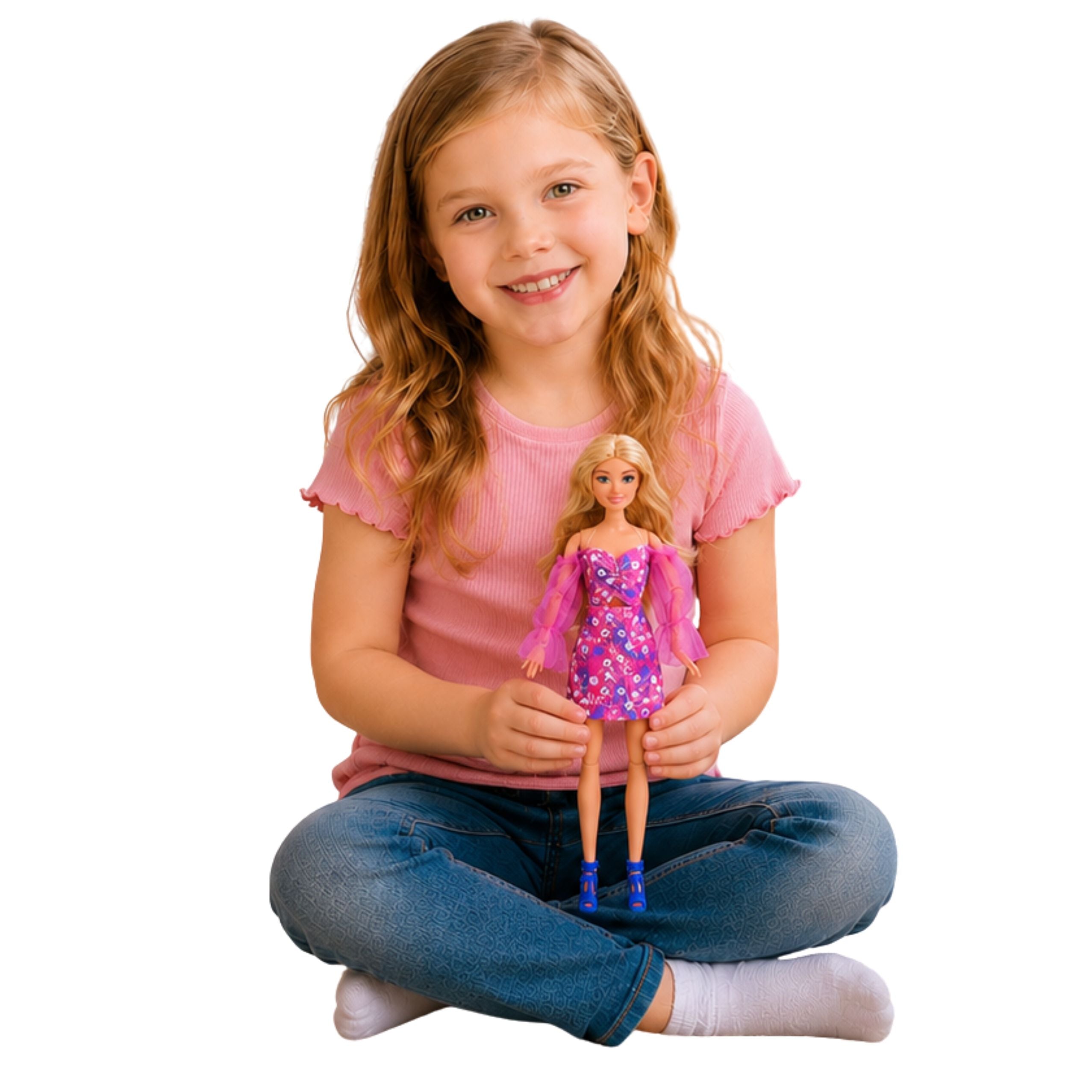 Anlily Fashion Doll In Pink Dress White Dog Purse Glasses Set
