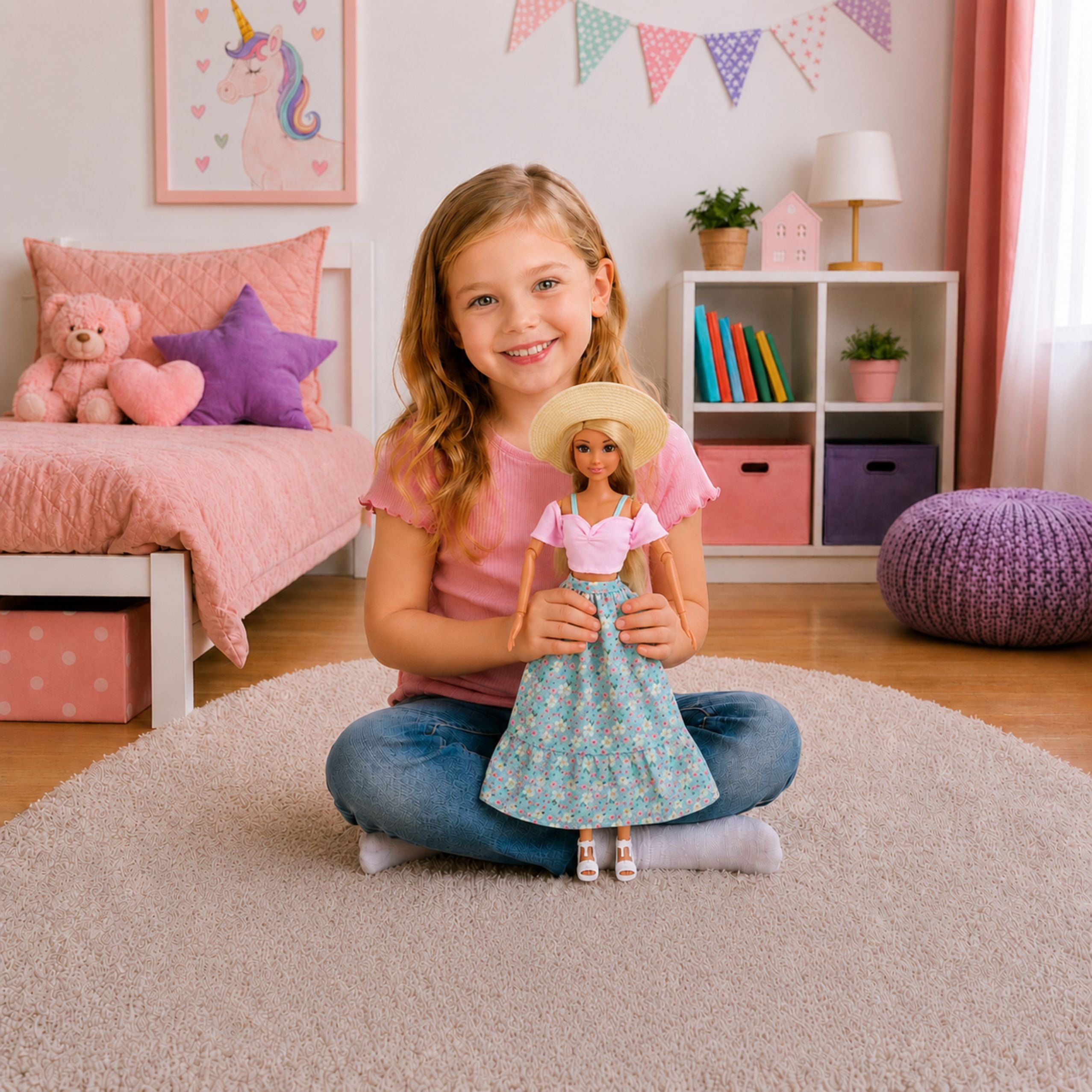 Anlily Fashion Doll In Skirt And Hat Bag Cup Accessories Set