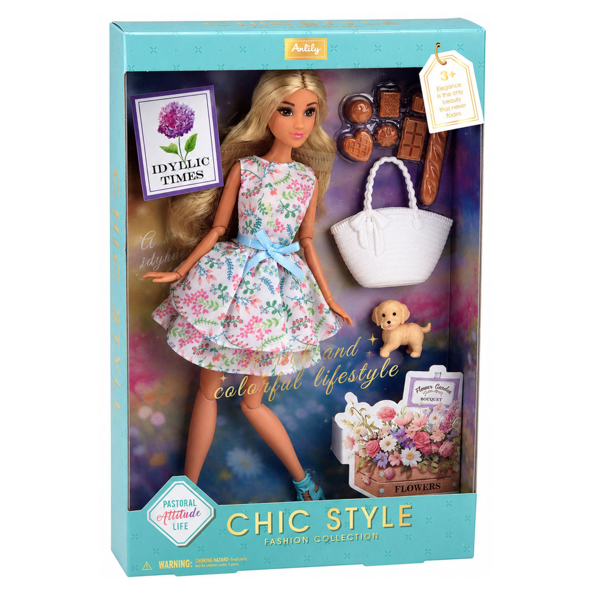 Anlily Doll With Dog Floral Dress Bag Snacks Accessories Set