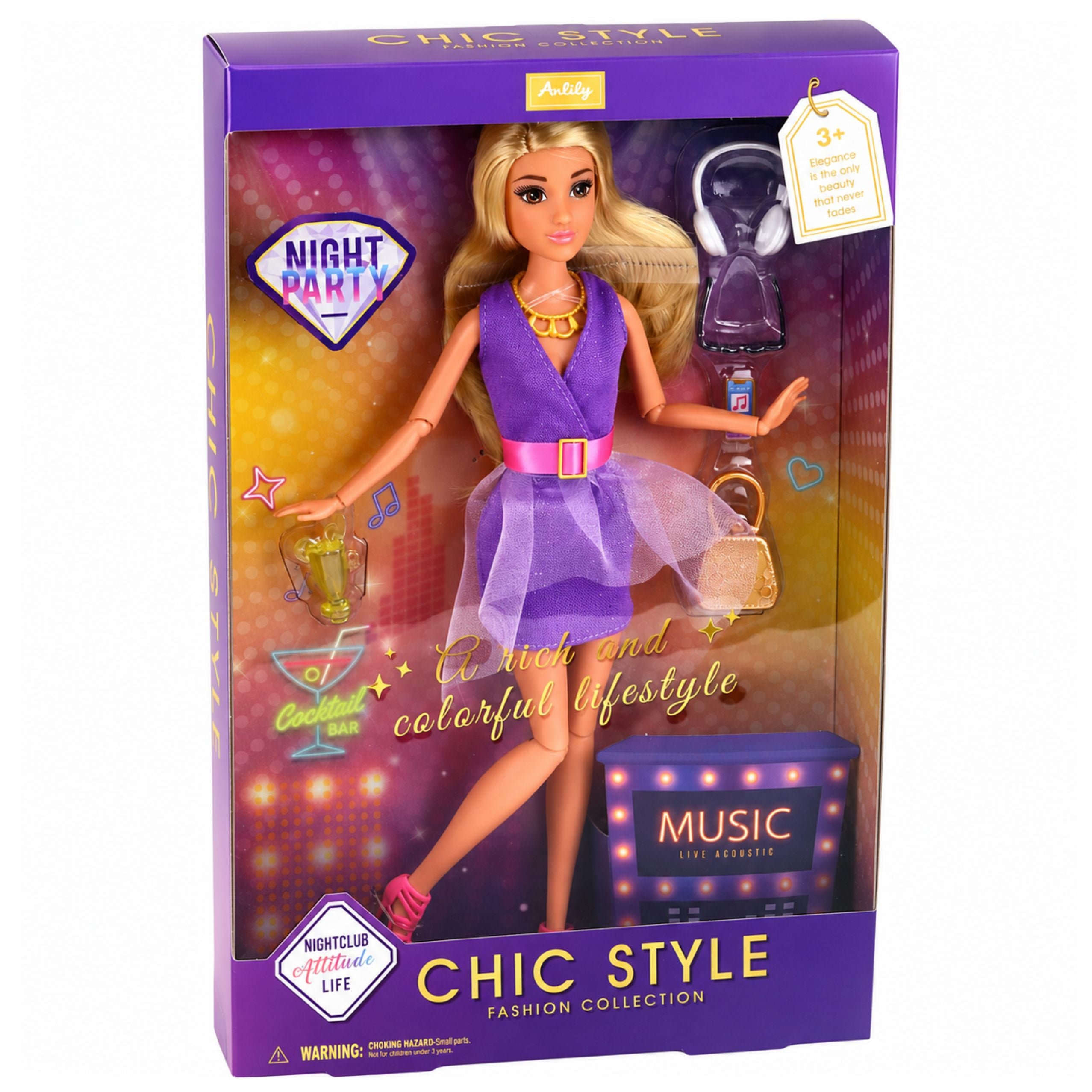 Anlily Fashion Doll In Purple Dress Headphones Accessories Set