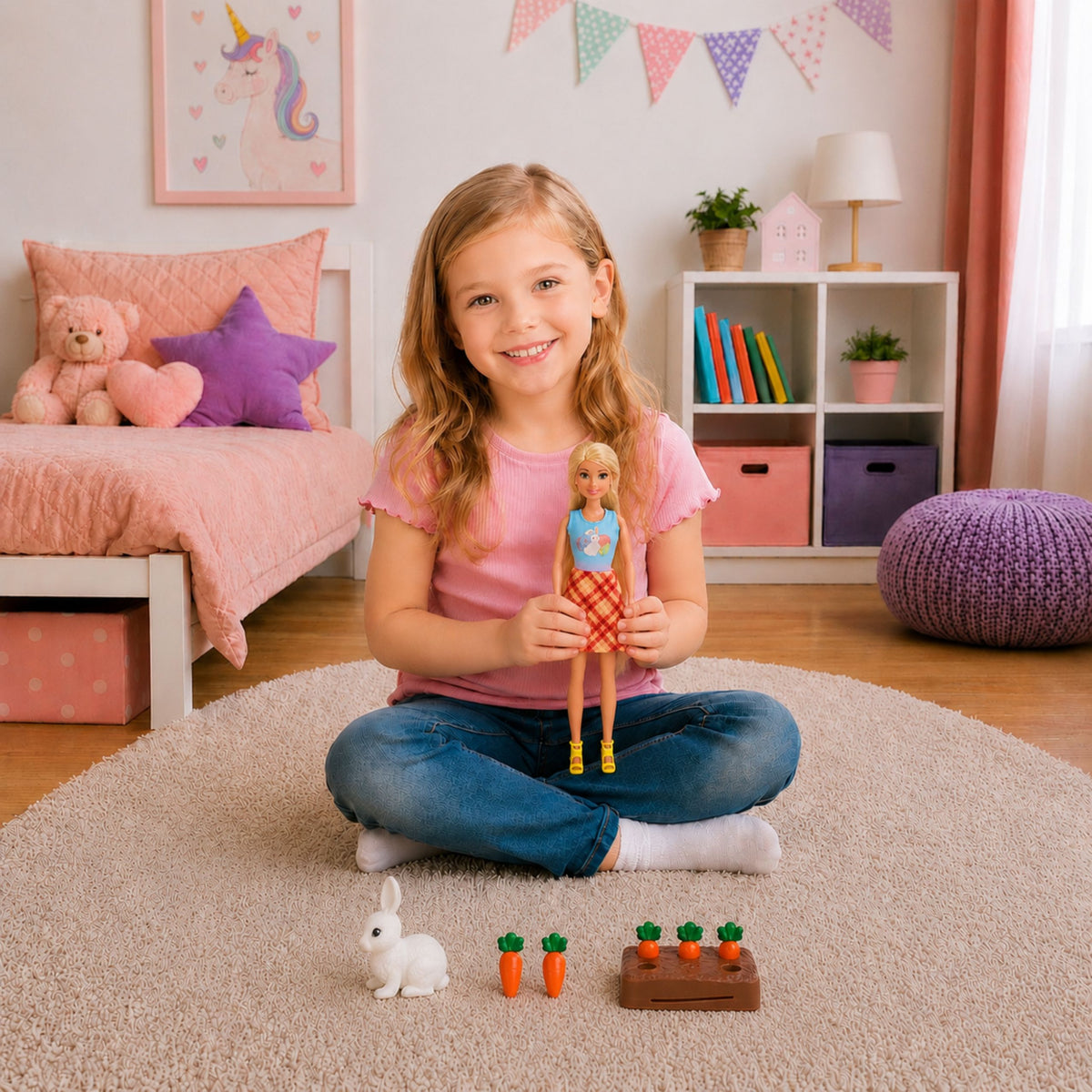 Anlily Puppe mit weißem Kaninchen und Karotten Karottenständer-Set