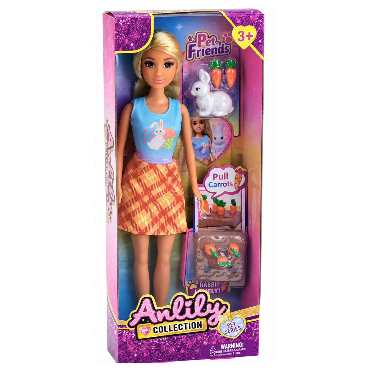 Anlily Puppe mit weißem Kaninchen und Karotten Karottenständer-Set
