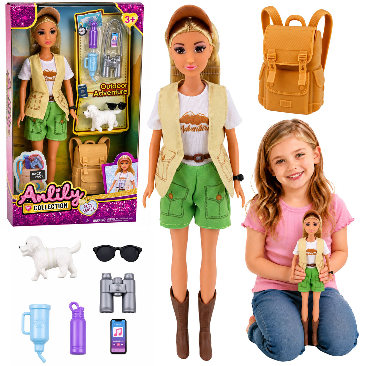 Anlily Traveler Doll With Dog Backpack Accessories Set