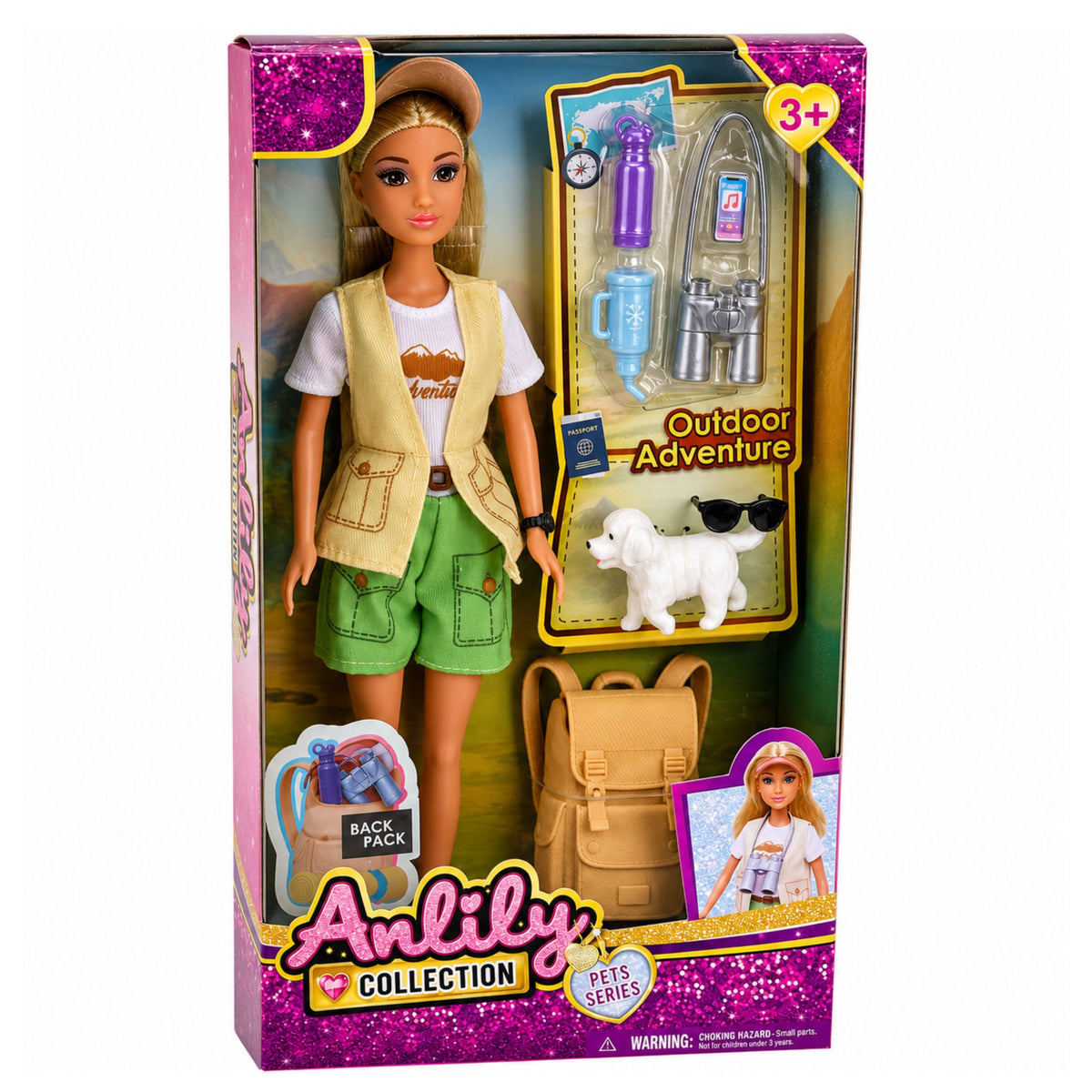 Anlily Traveler Doll With Dog Backpack Accessories Set