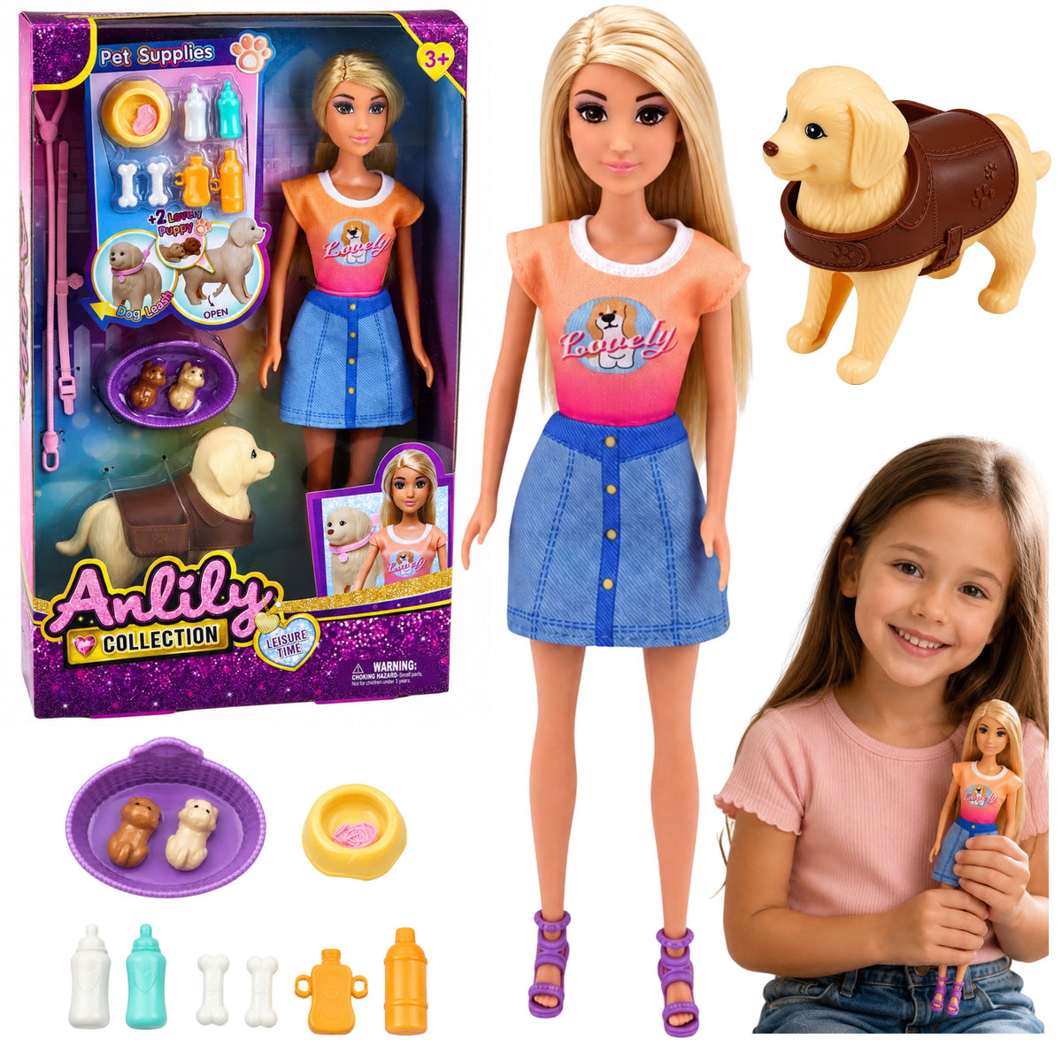 Anlily Big Dog And Puppy Doll Care Accessories Set